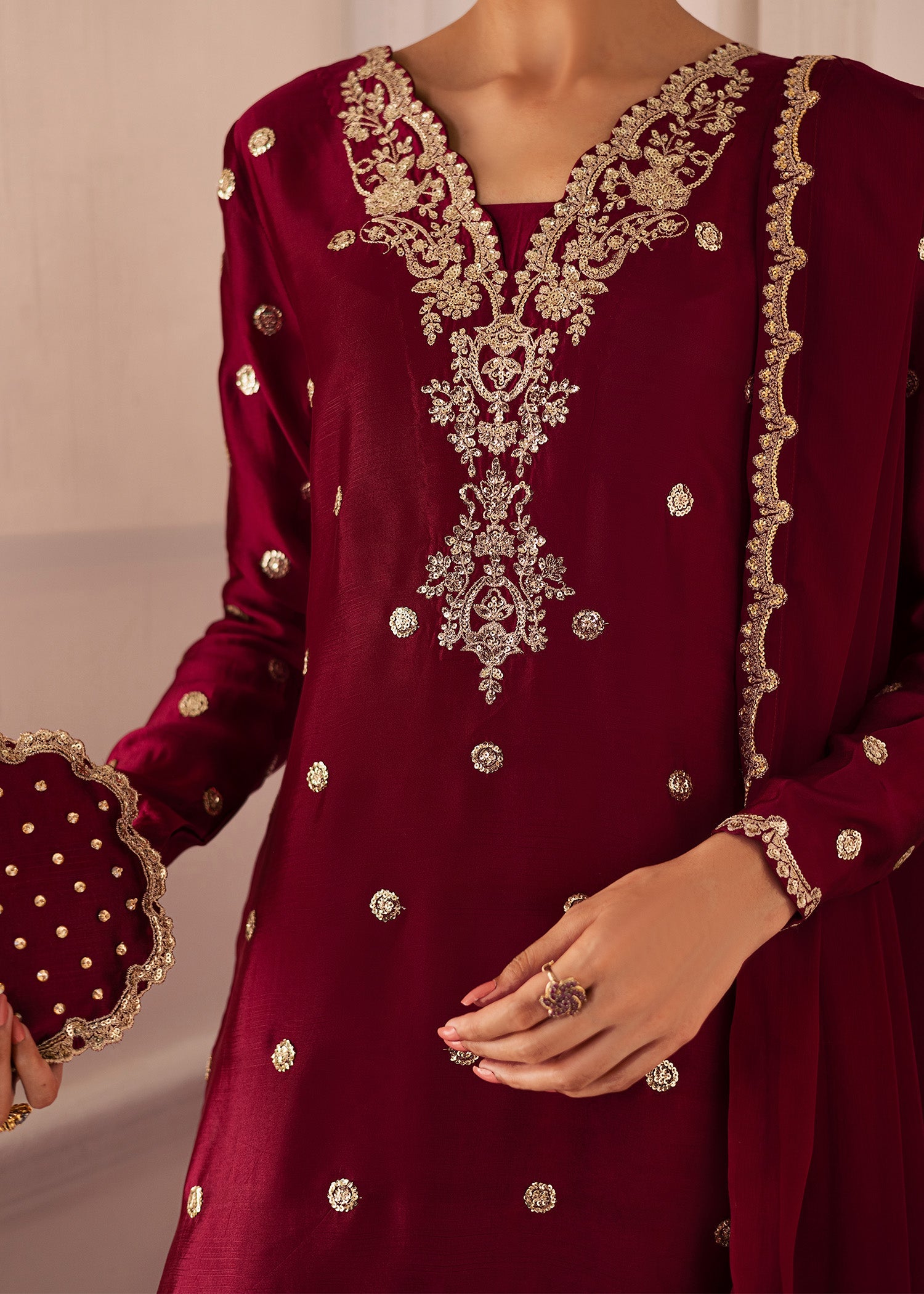 thai silk Kurta Set in Burgundy