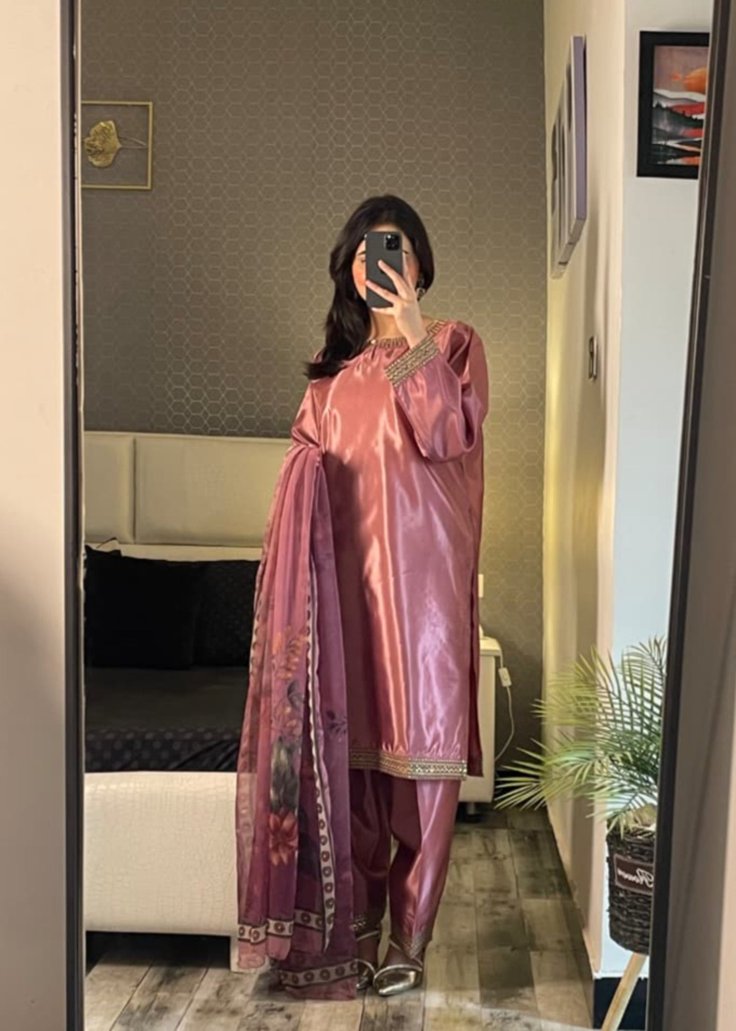 silk Kurta Set in Pink