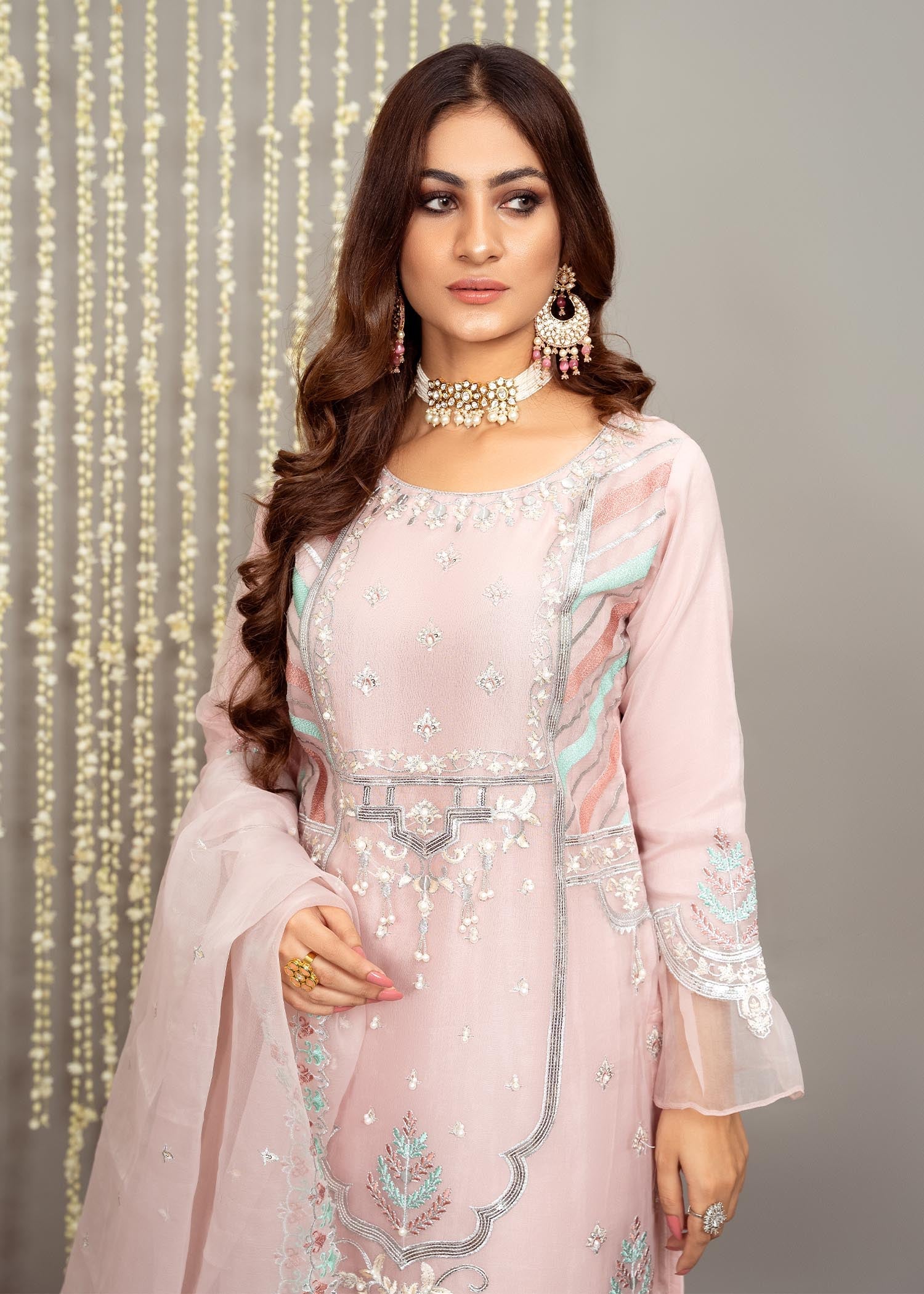 organza Kurta Set in Baby pink