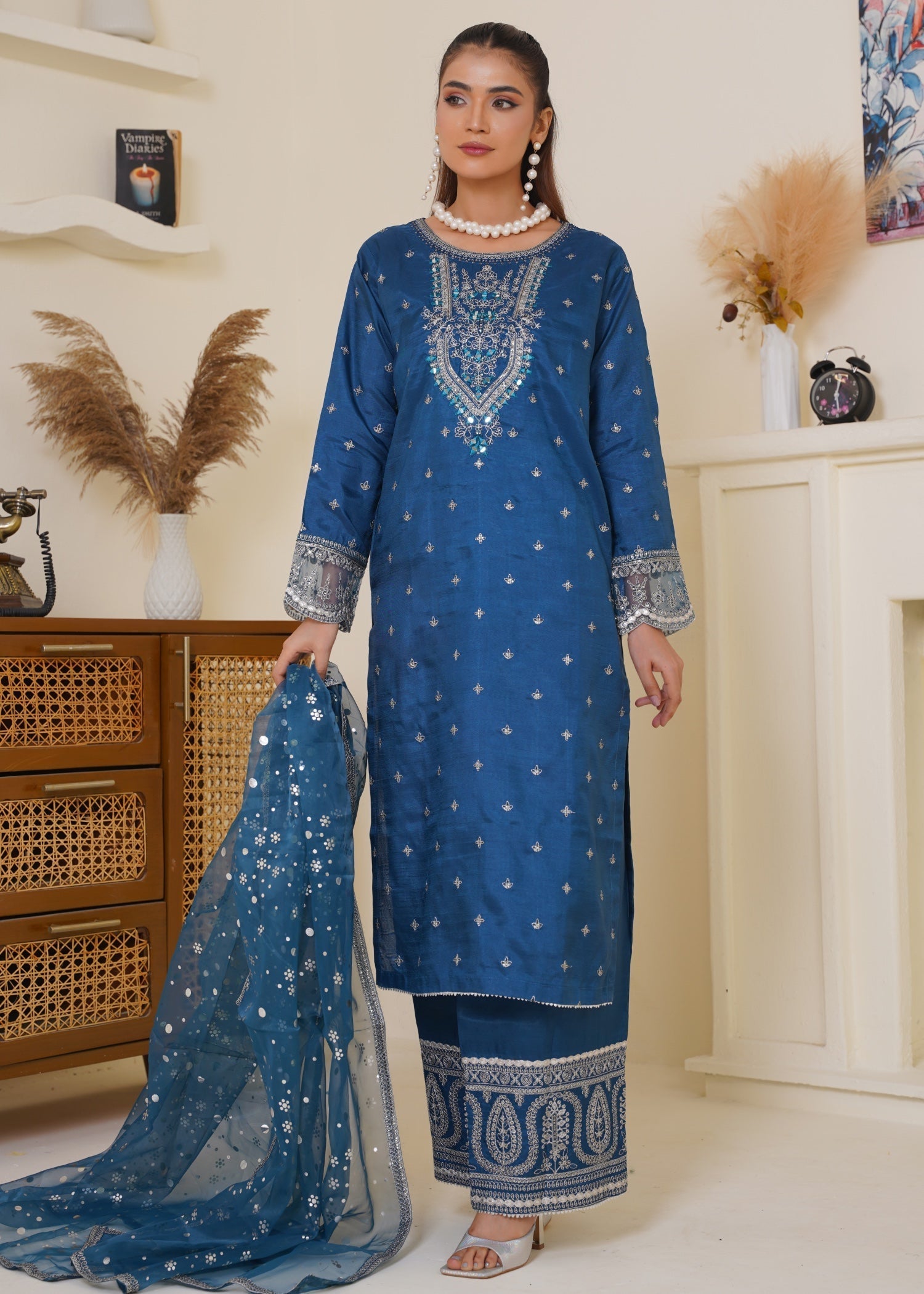 kattan silk Kurta Set in Ocean blue