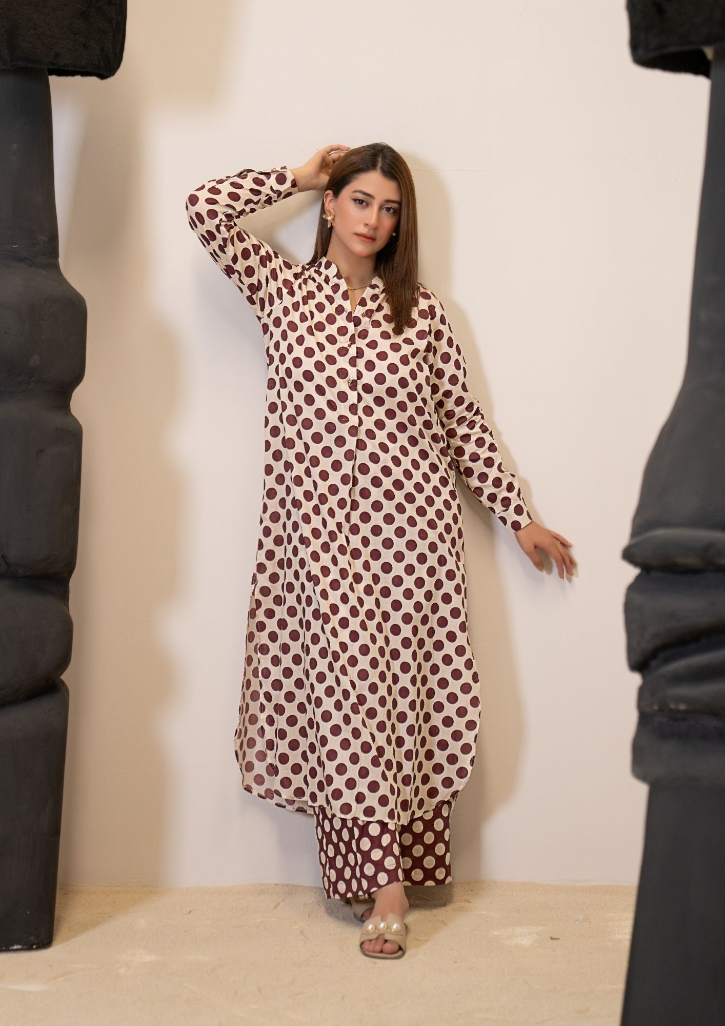 lawn Co Ord Sets in Brown, cream