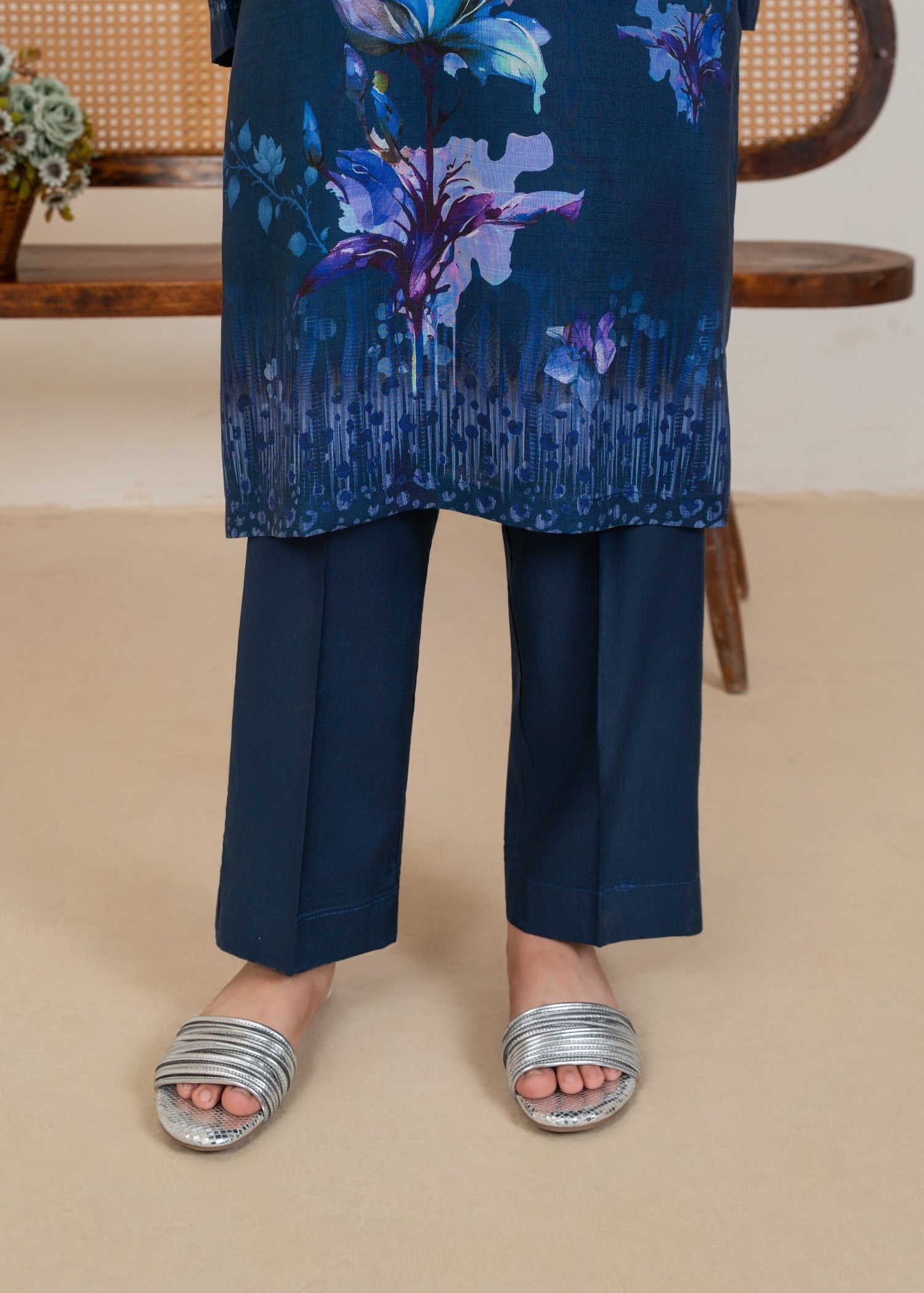 viscose linen Kurta Set in Midnight blue
