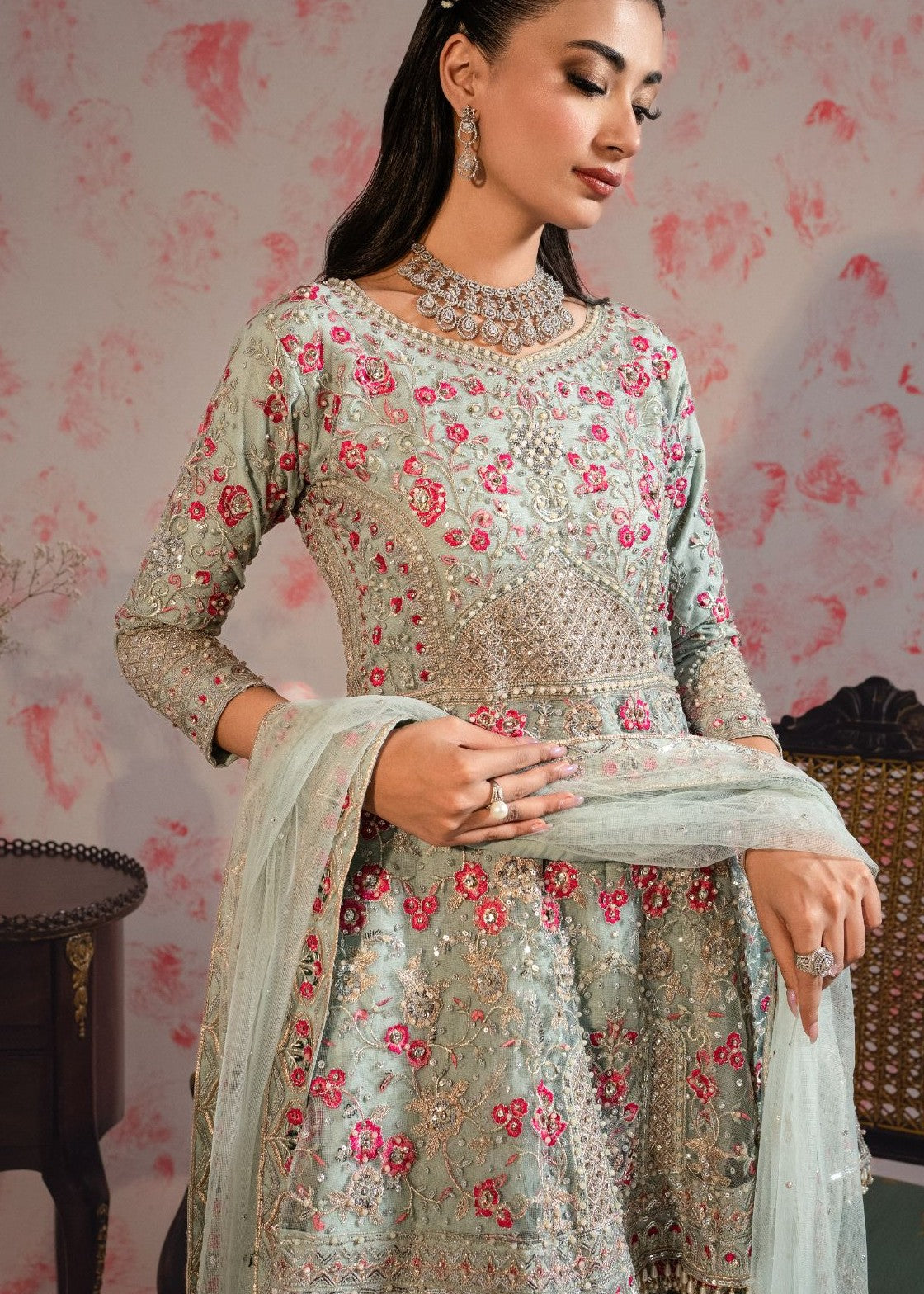 net Sharara in Ice blue