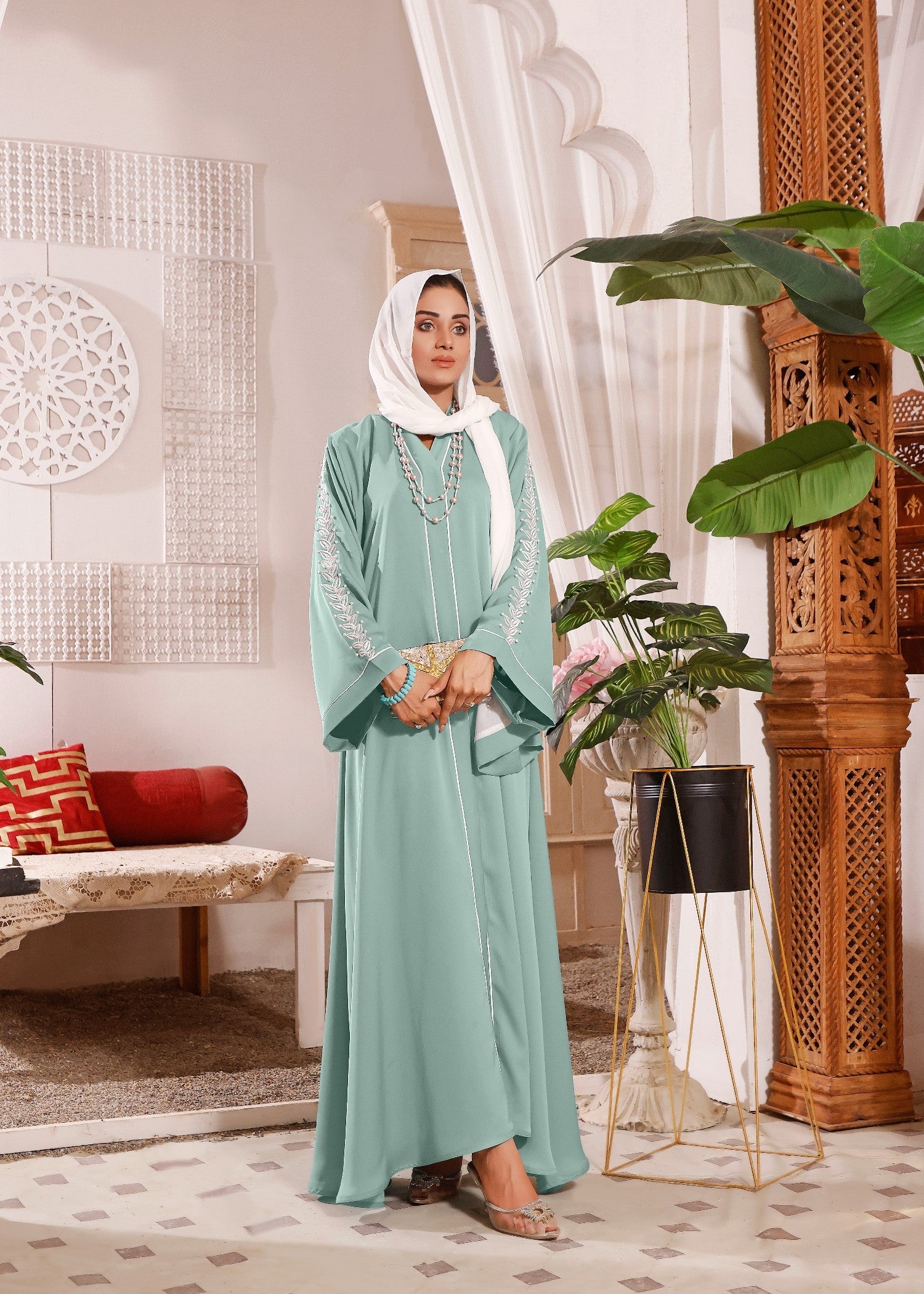 nidha Abaya in Sea green