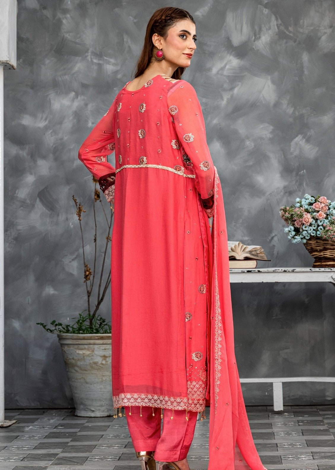 chiffon Kurta Set in Blush pink