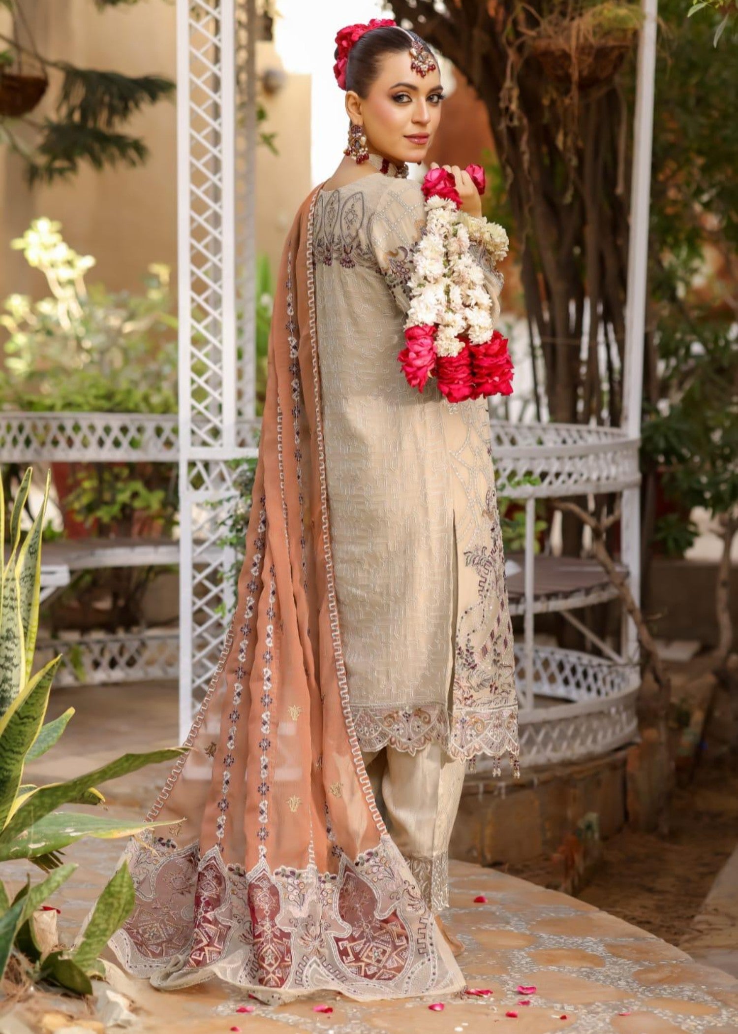 chiffon Kurta Set in Beige, champagne