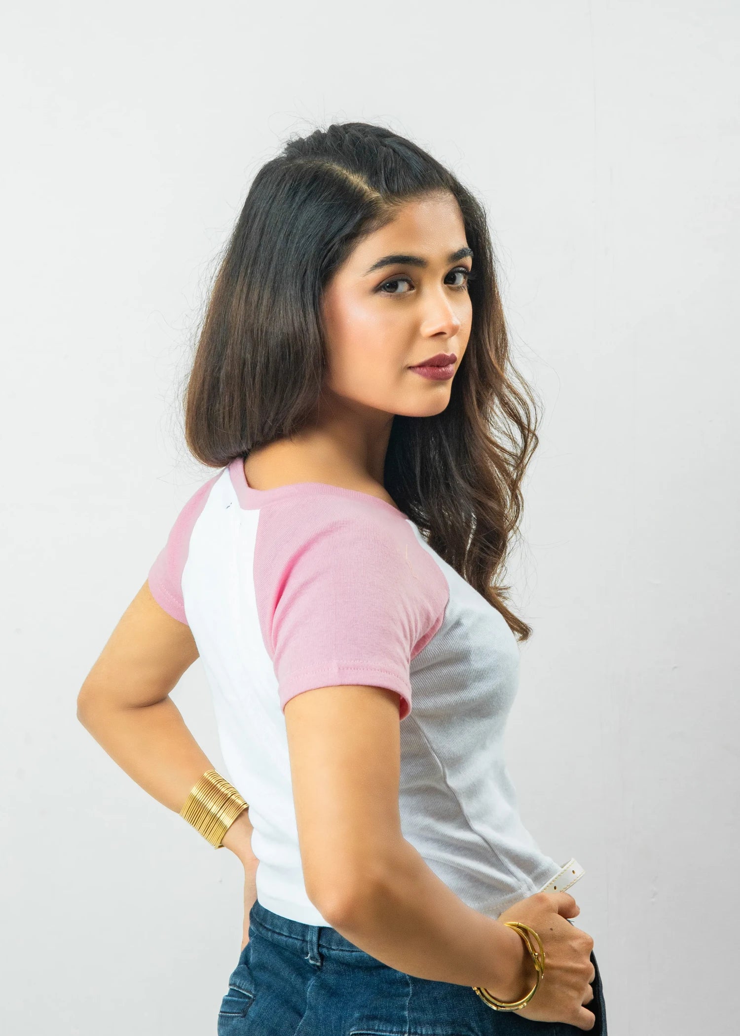 jersey knit Top in Blush pink, white