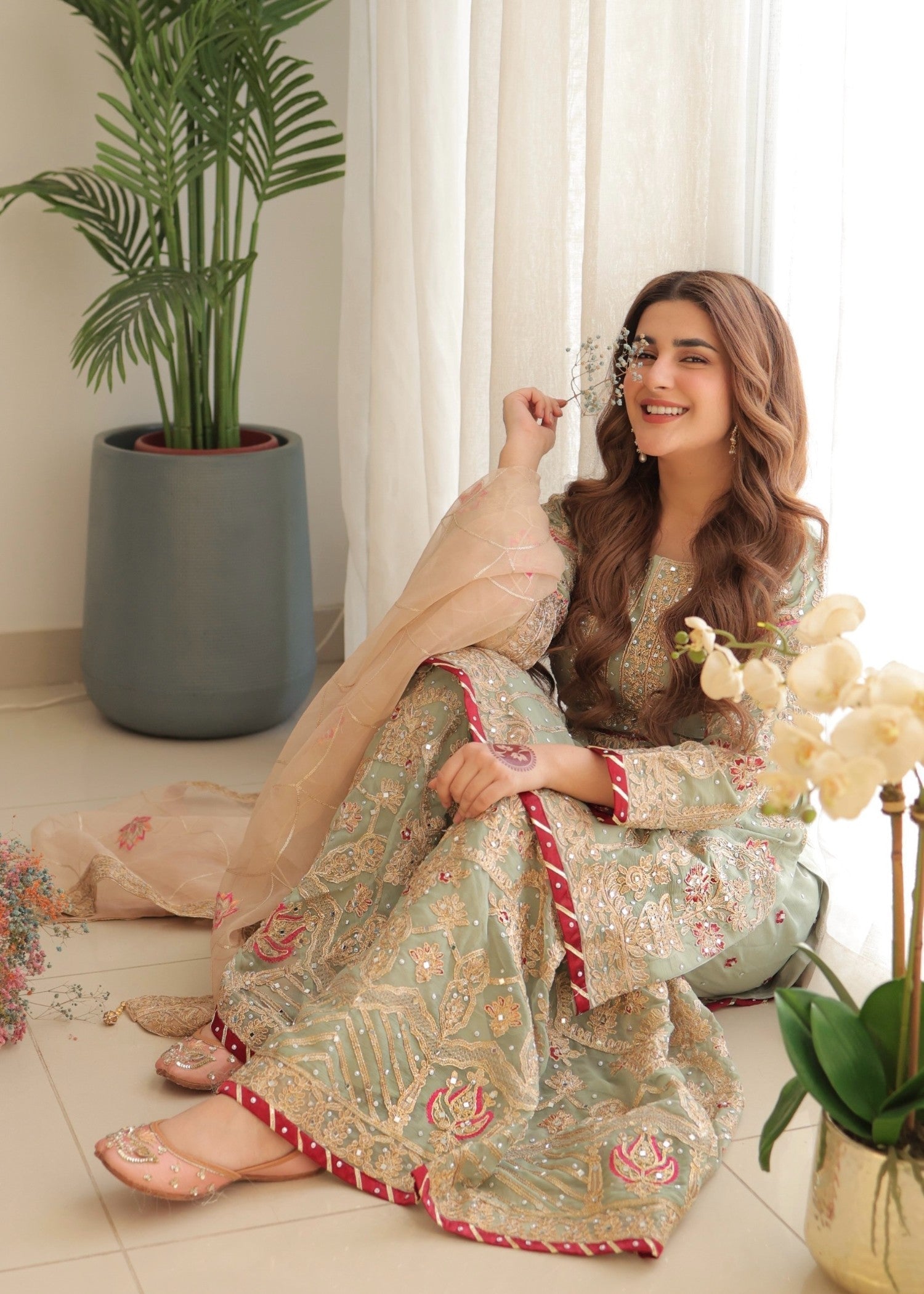 chiffon Gharara in Mint green