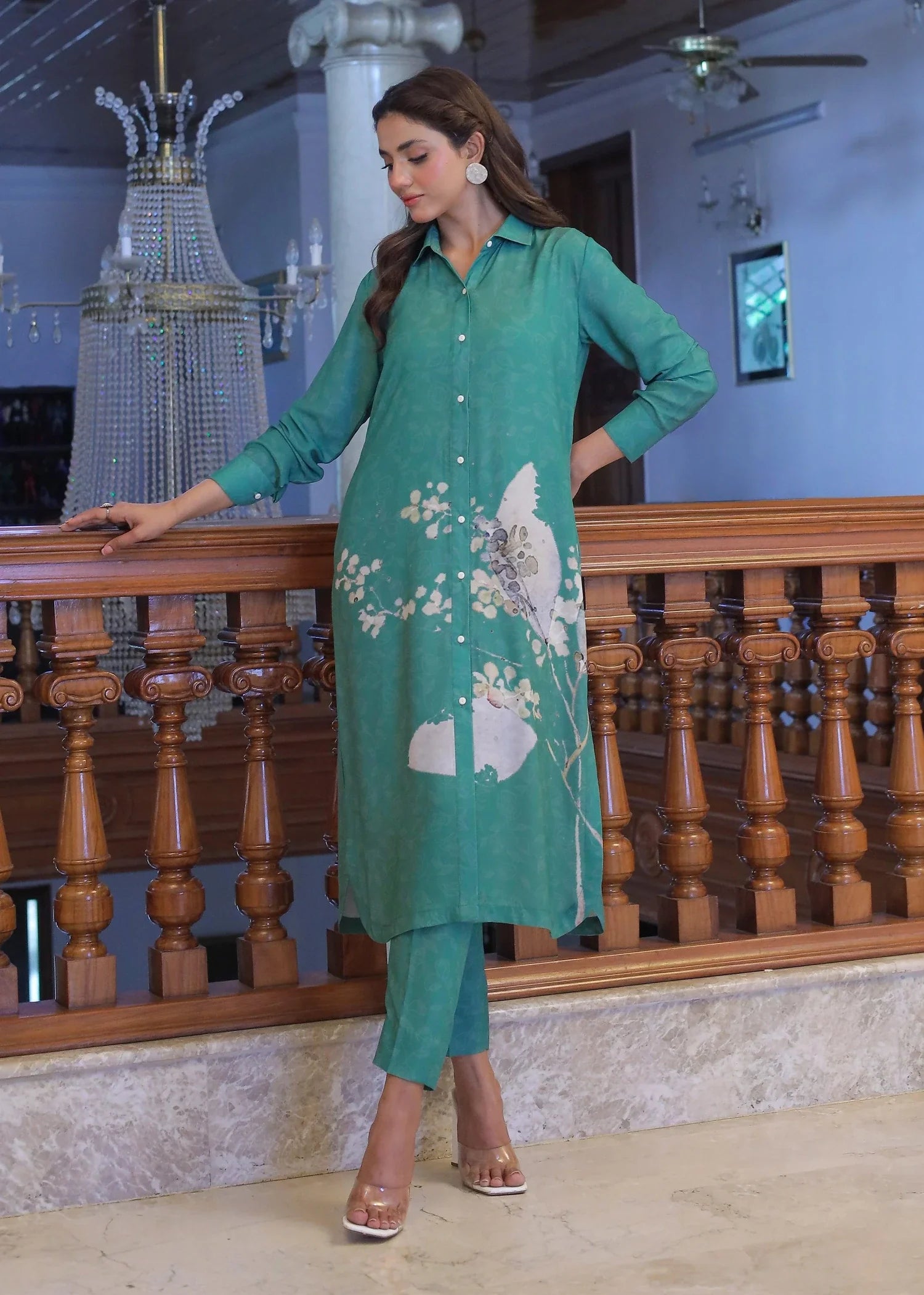 crepe Kurta Set in Green