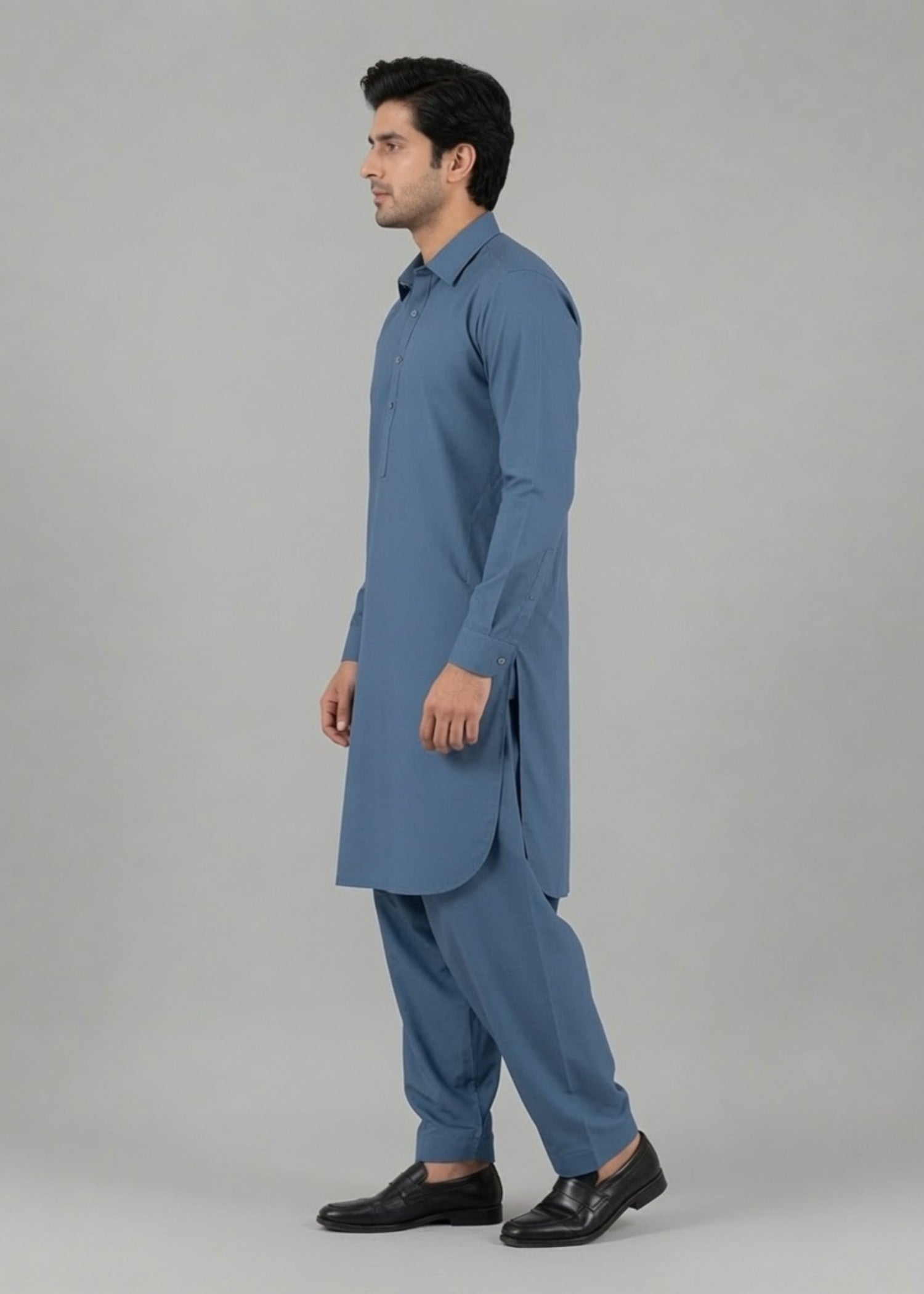 wash & wear Shalwar Kameez in Prussian blue by Hinz
