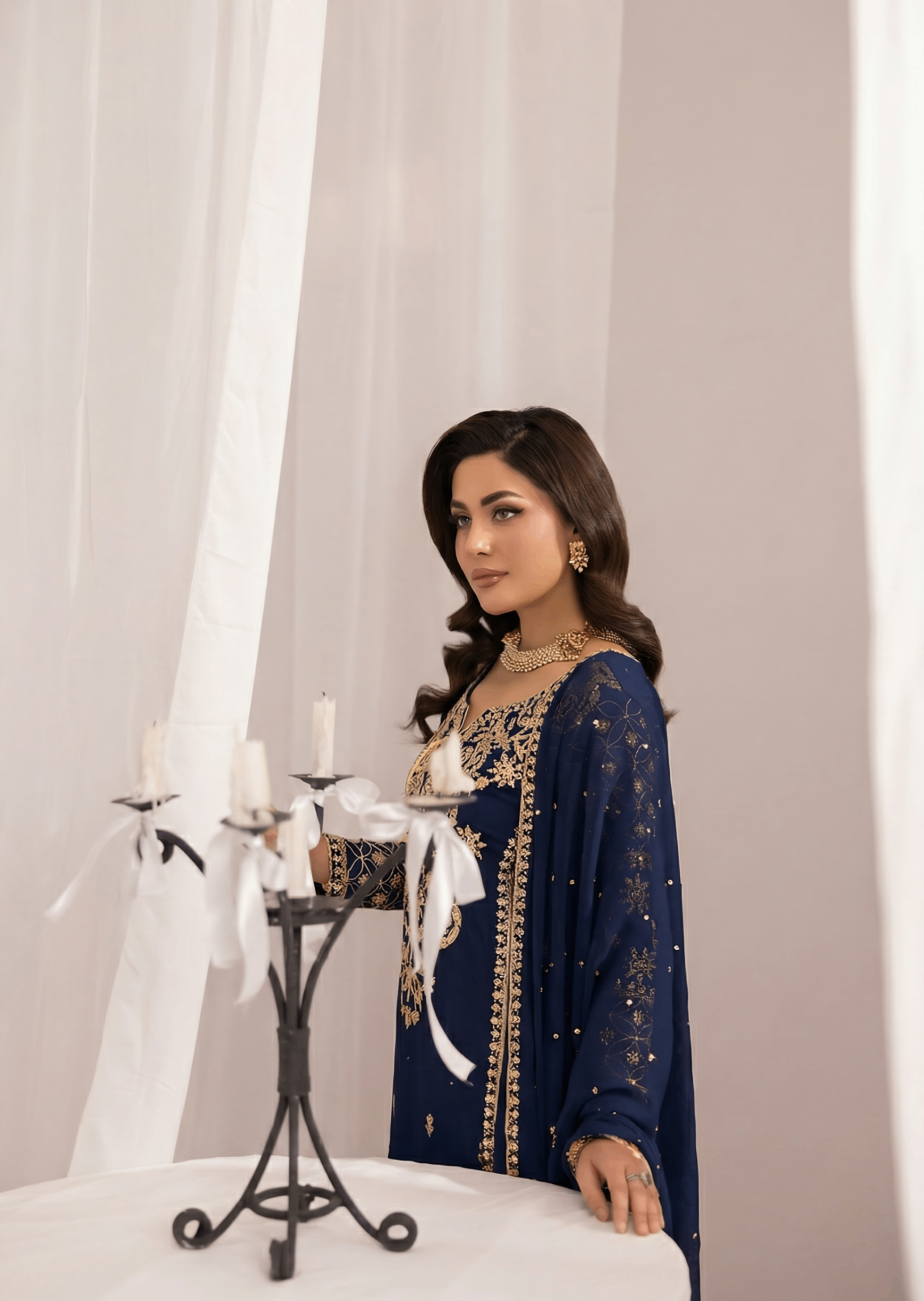 bemberg crinkle chiffon Sharara in Navy blue