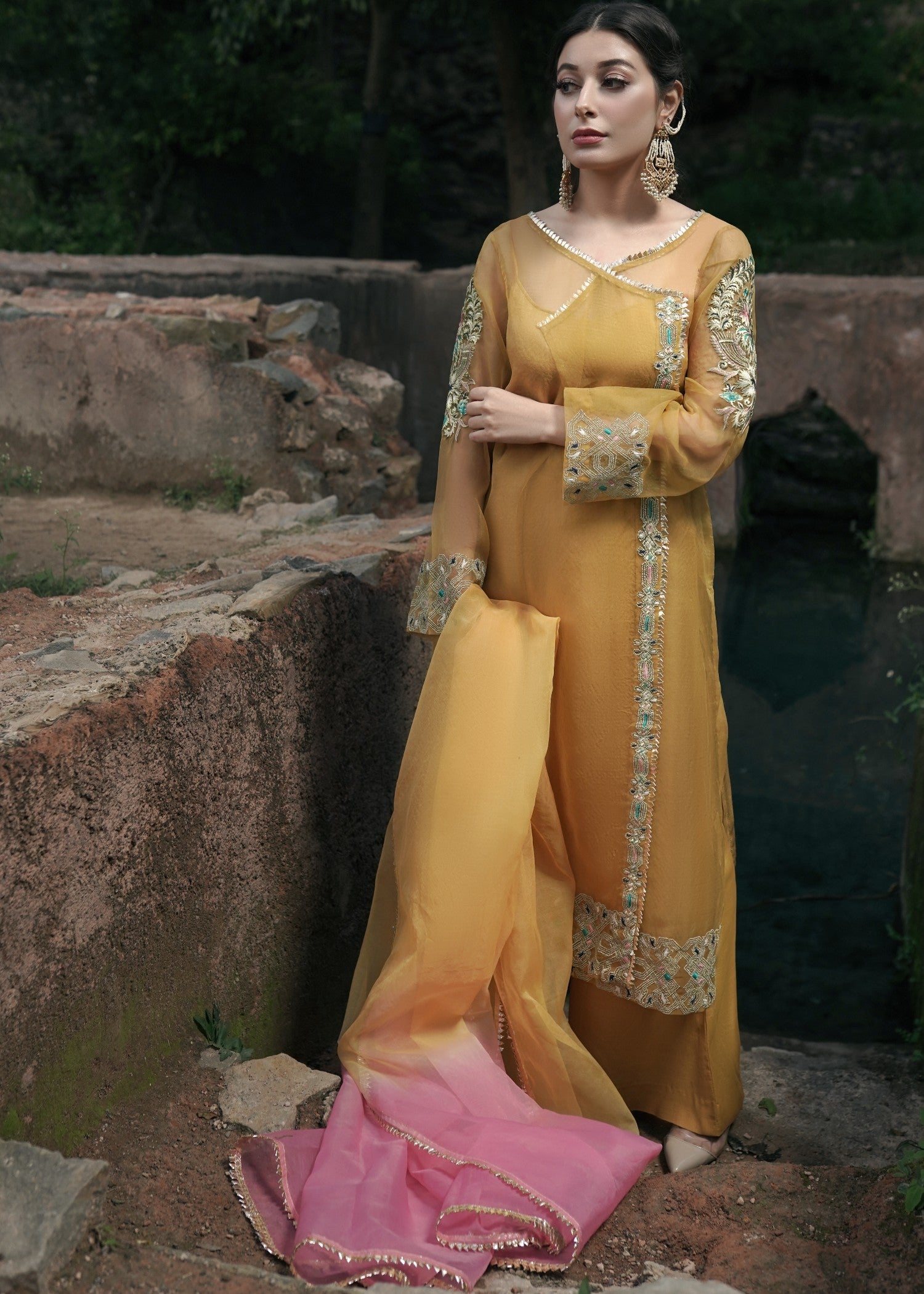 organza Angrakha in Mustard