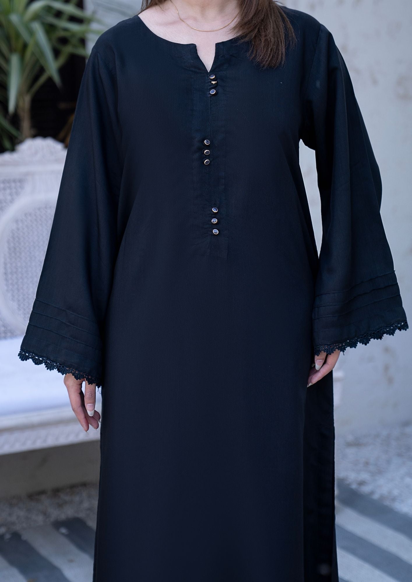 viscose raw silk Kurta Set in Black
