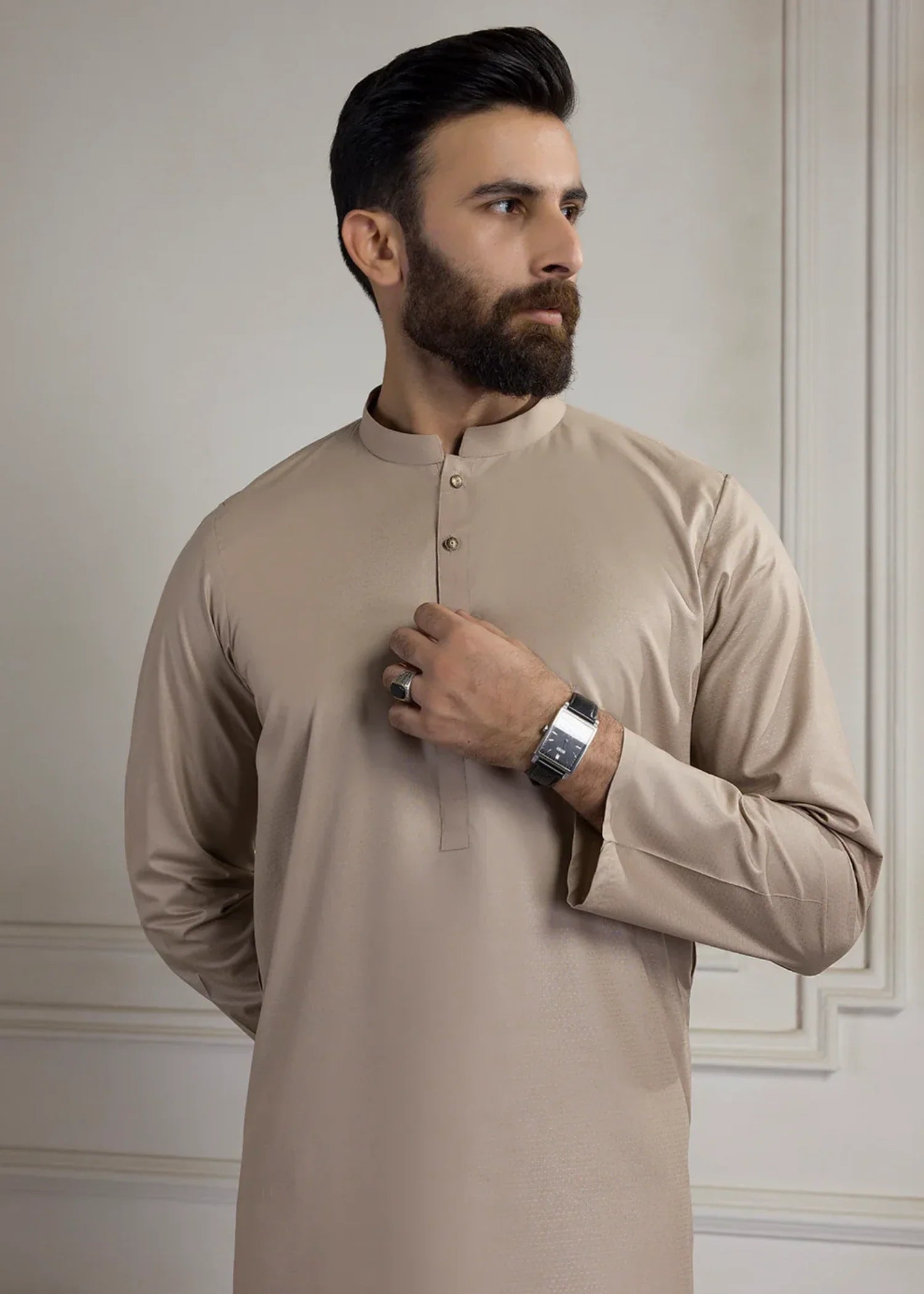 dobby Kurta in Beige