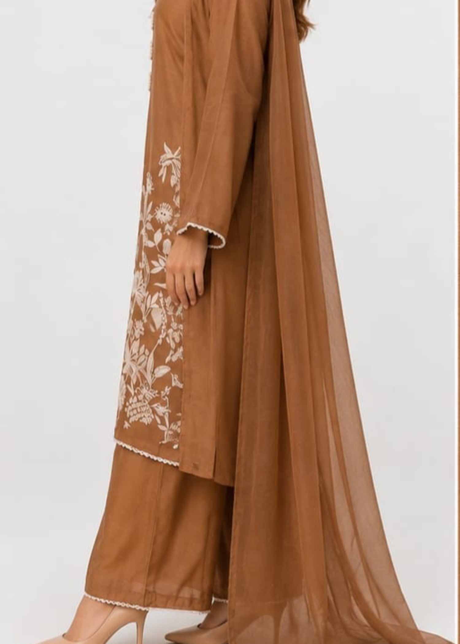 kattan silk Kurta Set in Hazelwood brown