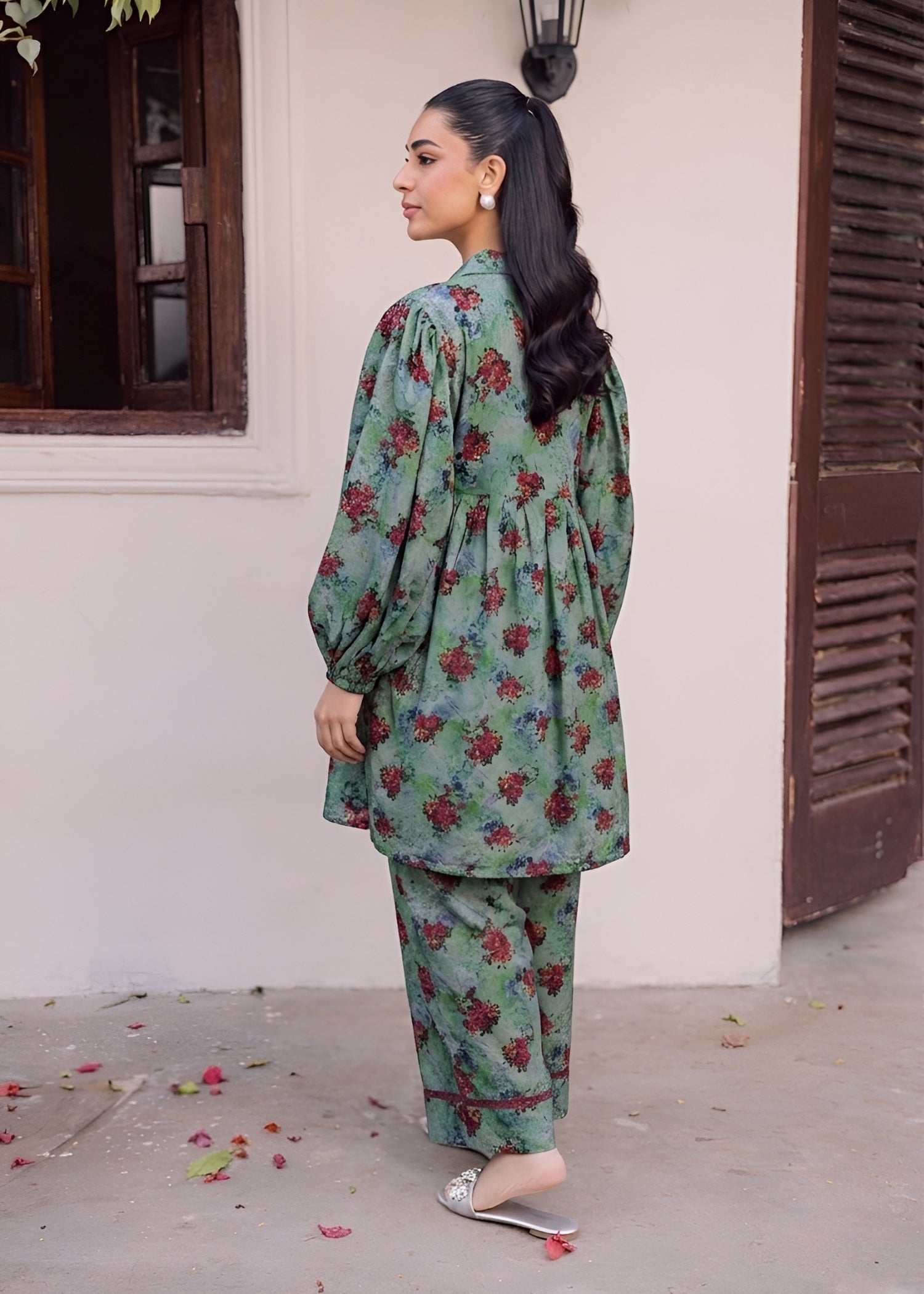 dhanak Short Frock in Sage green