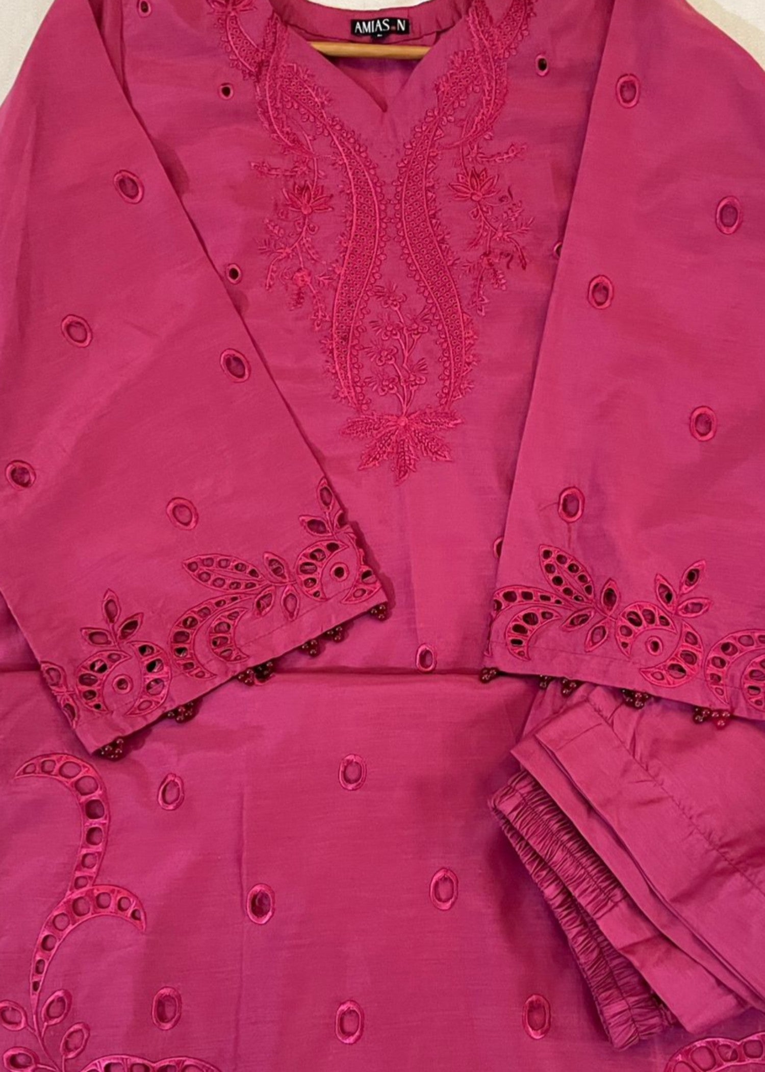 viscose raw silk Kurta Set in Raspberry