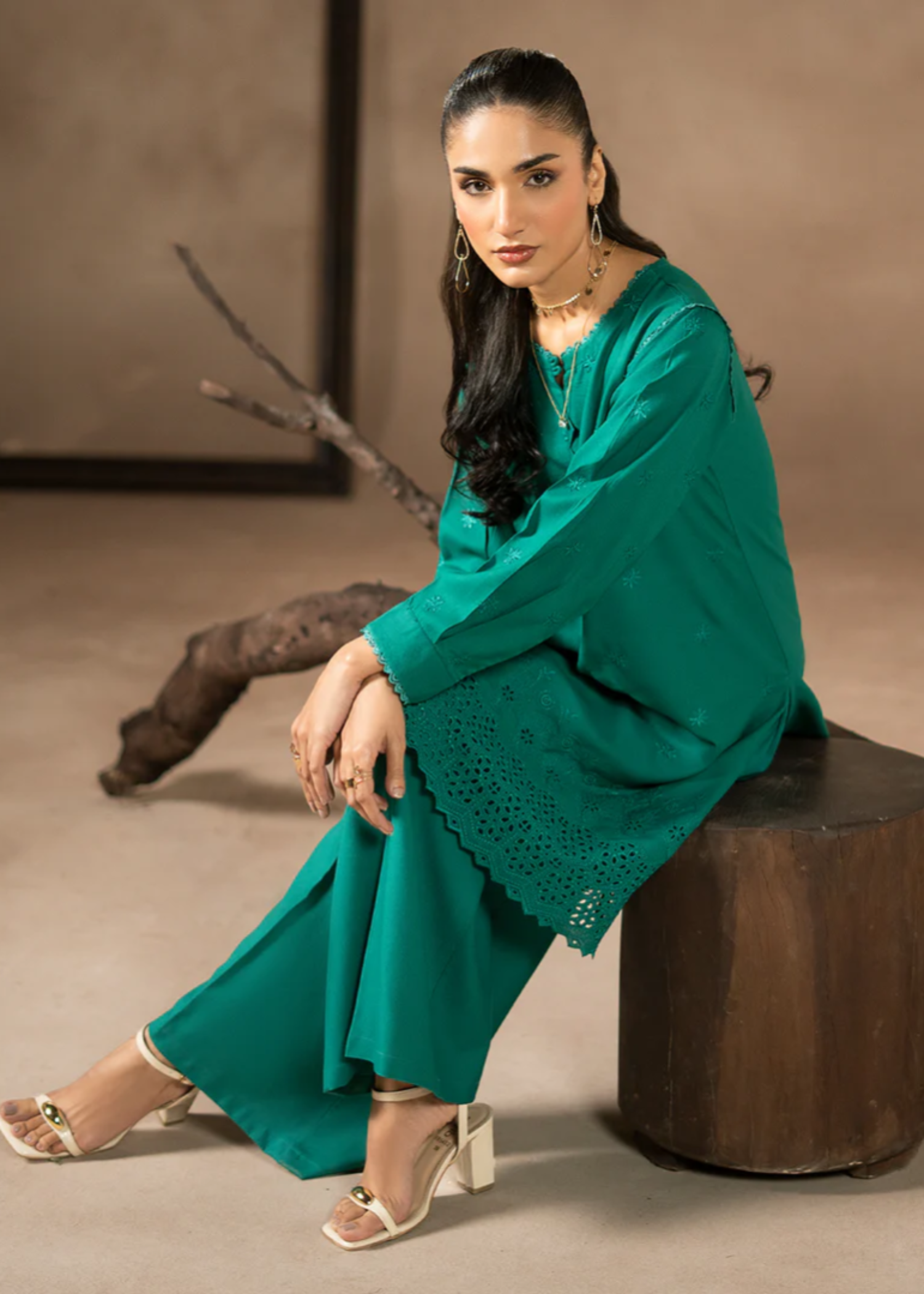 dhanak Kurta Set in Green