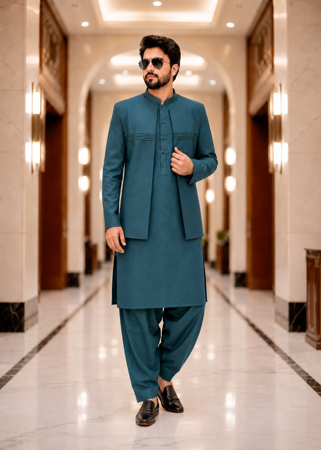wash & wear Prince Coat in Teal