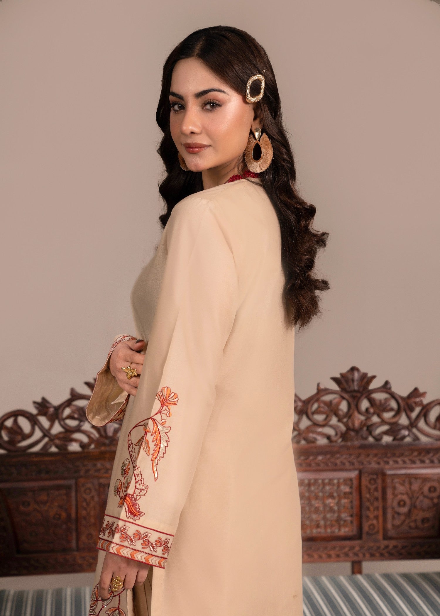 cotton Kurta Set in Beige