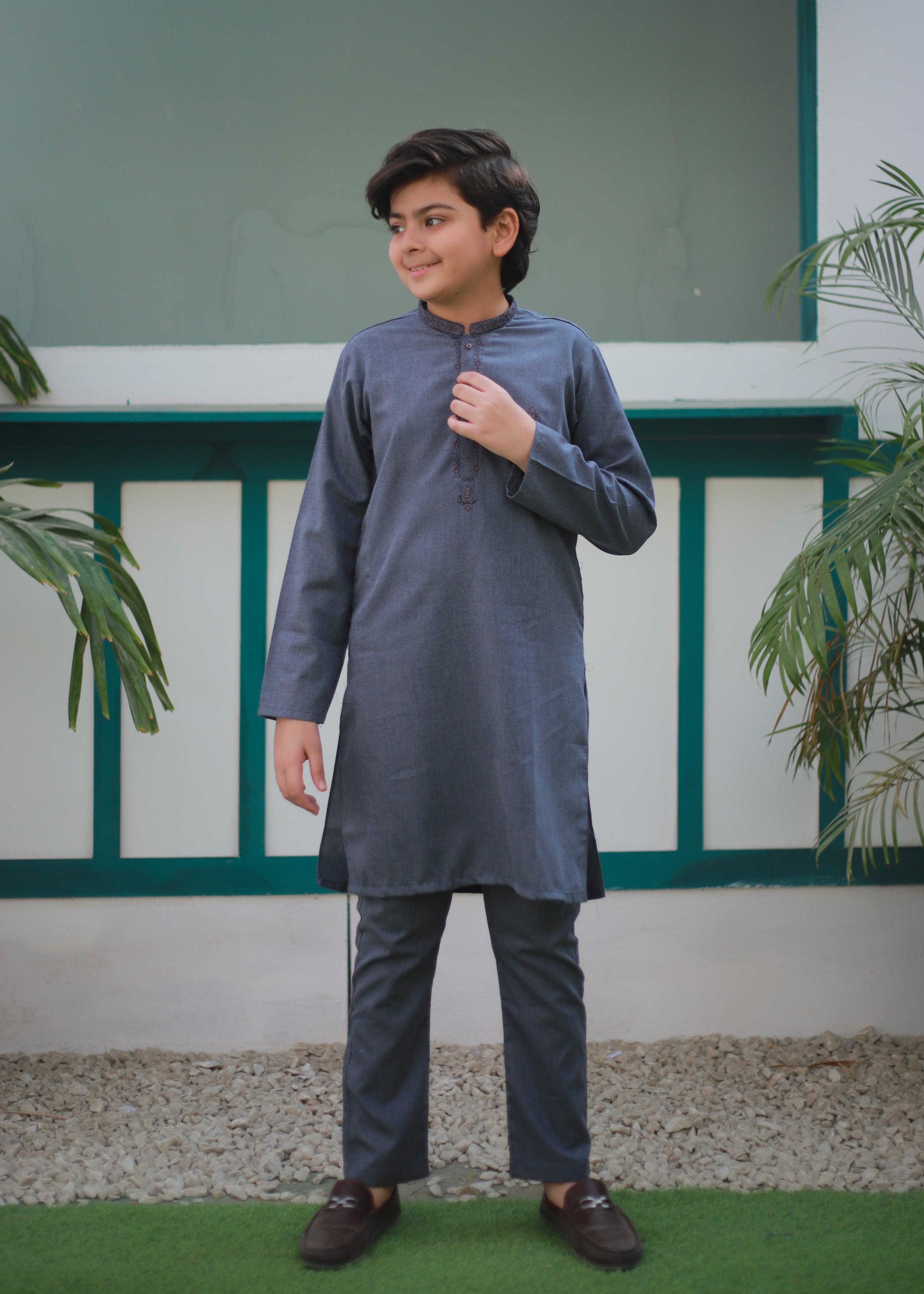 cotton Kurta Set in Shadow blue