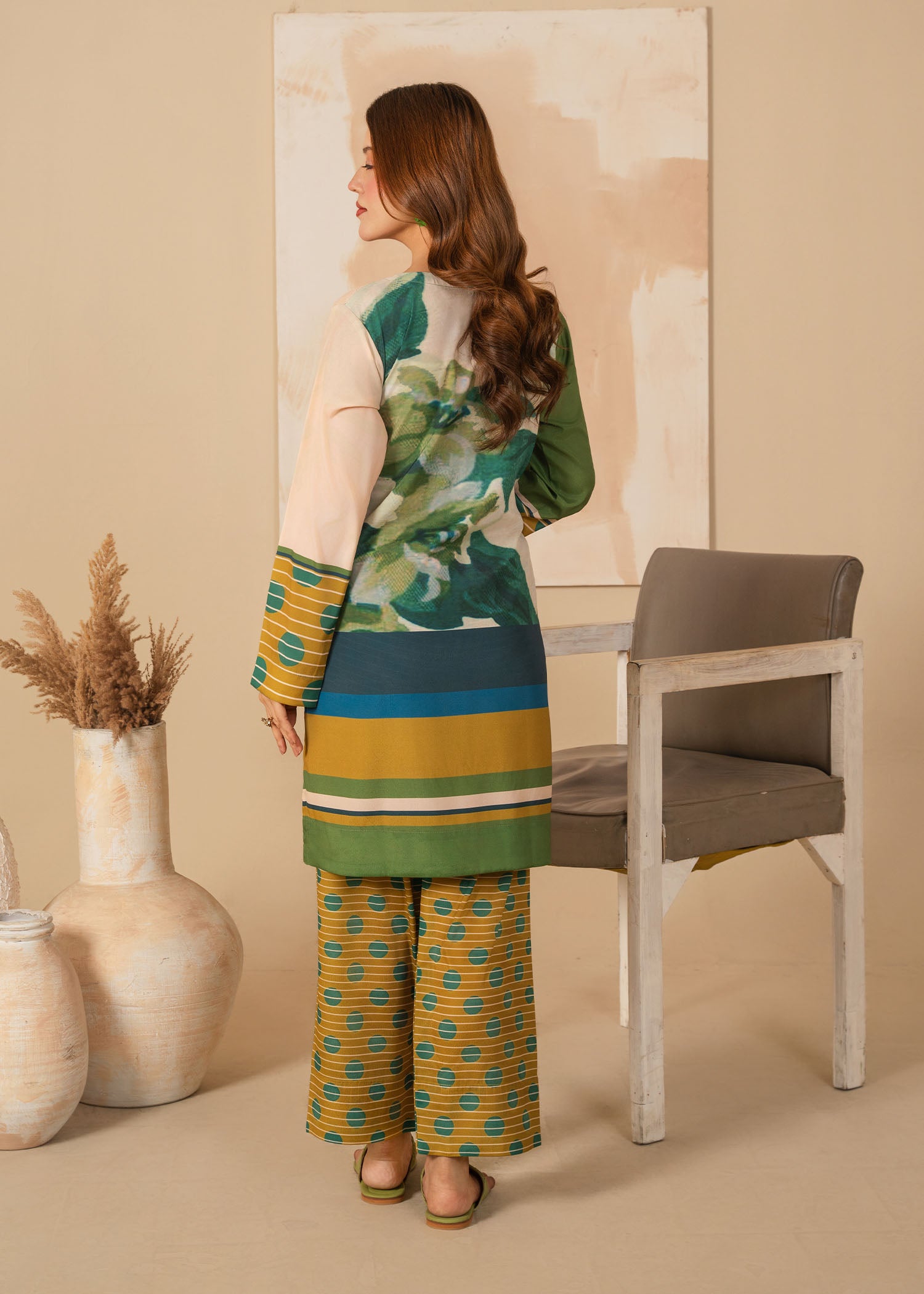 grip Kurta Set in Green
