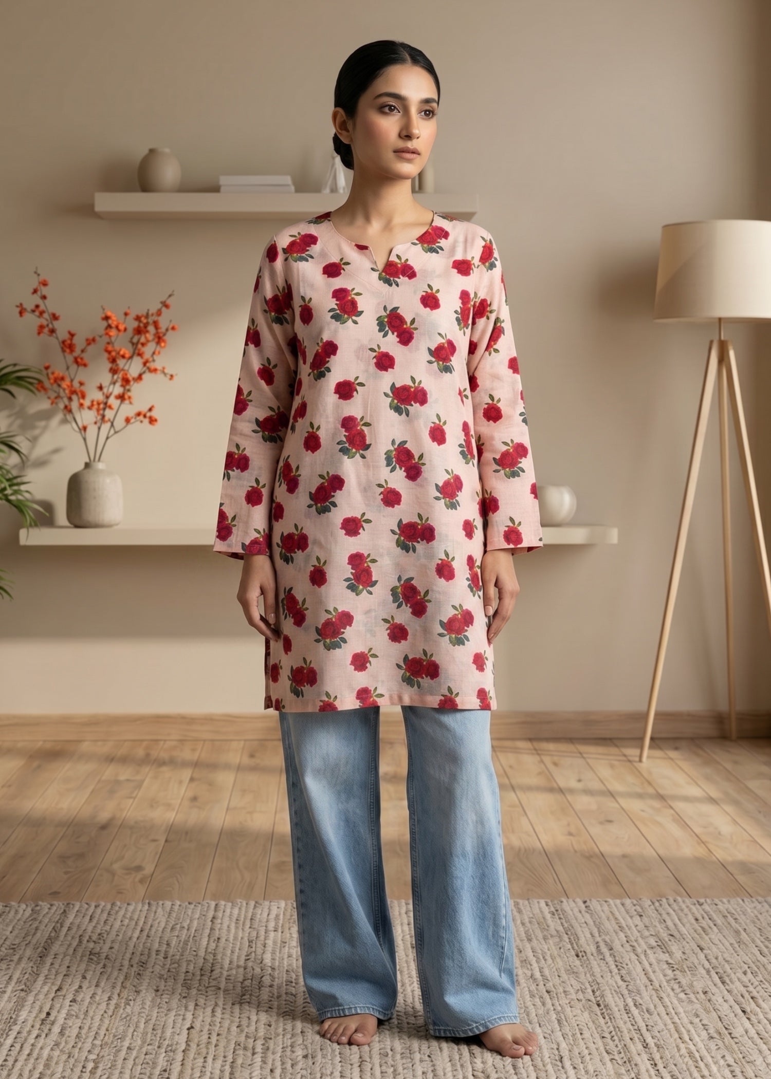 lawn cotton Kurti in Pastel pink