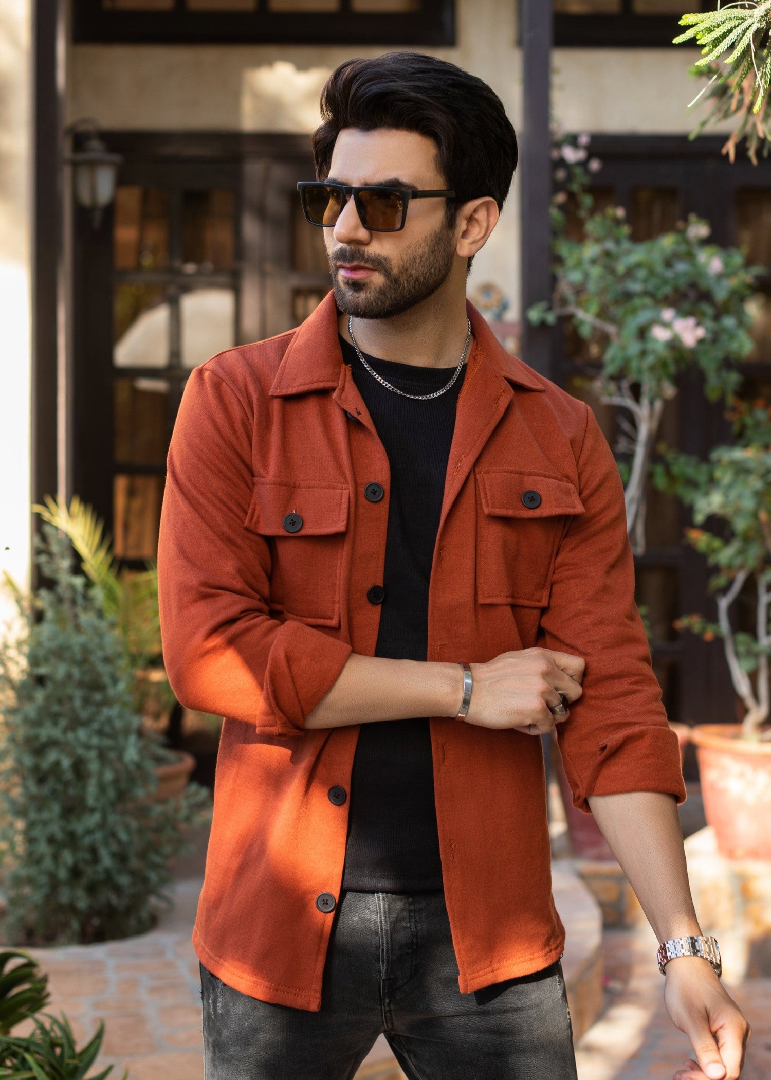 fleece Jacket in Rust orange