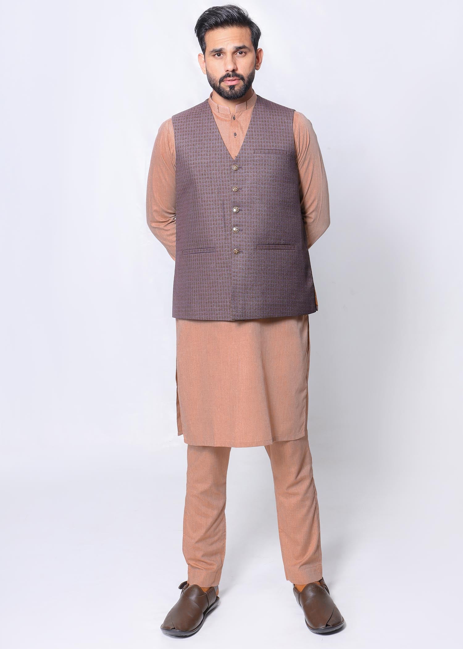 khaddi silk Waistcoat in Brown