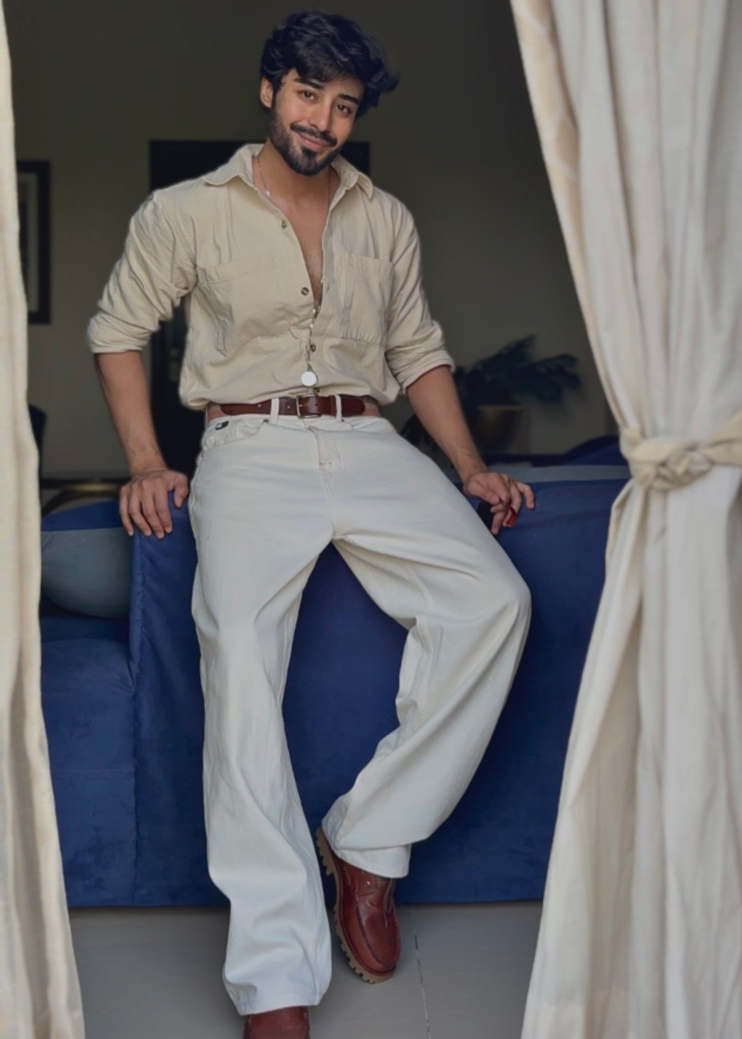 denim Casual Shirt in Beige
