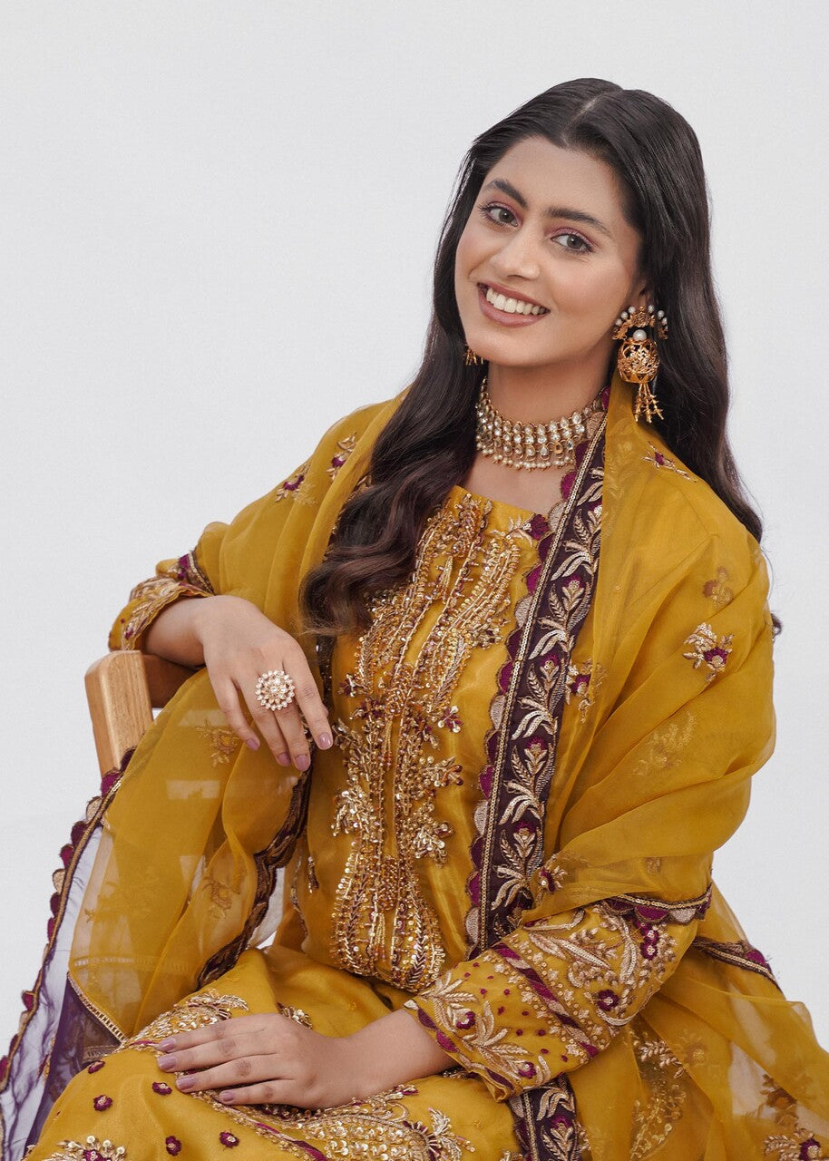 chiffon Kurta Set in Bronze orange