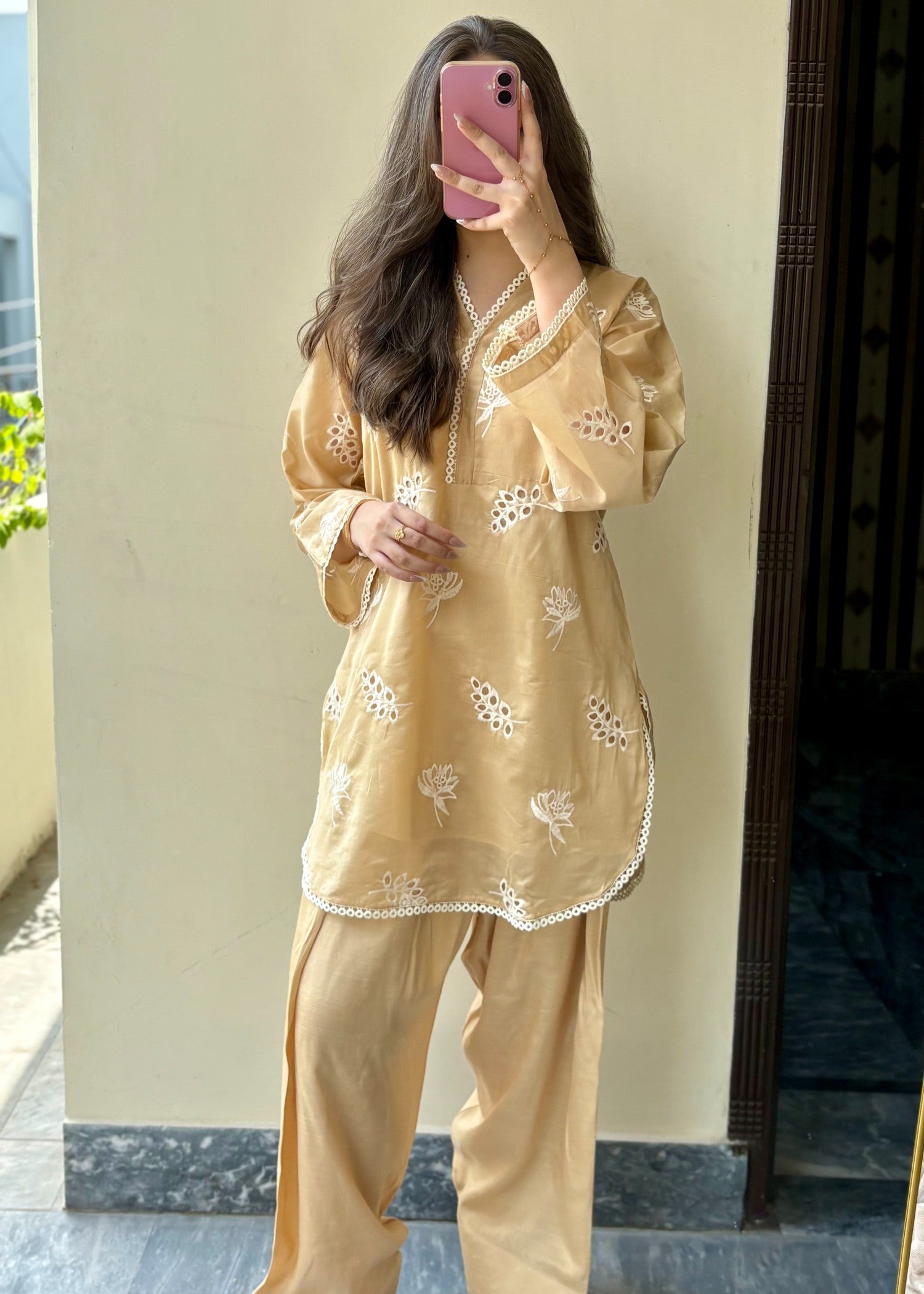 paper lawn Co Ord Sets in Golden brown