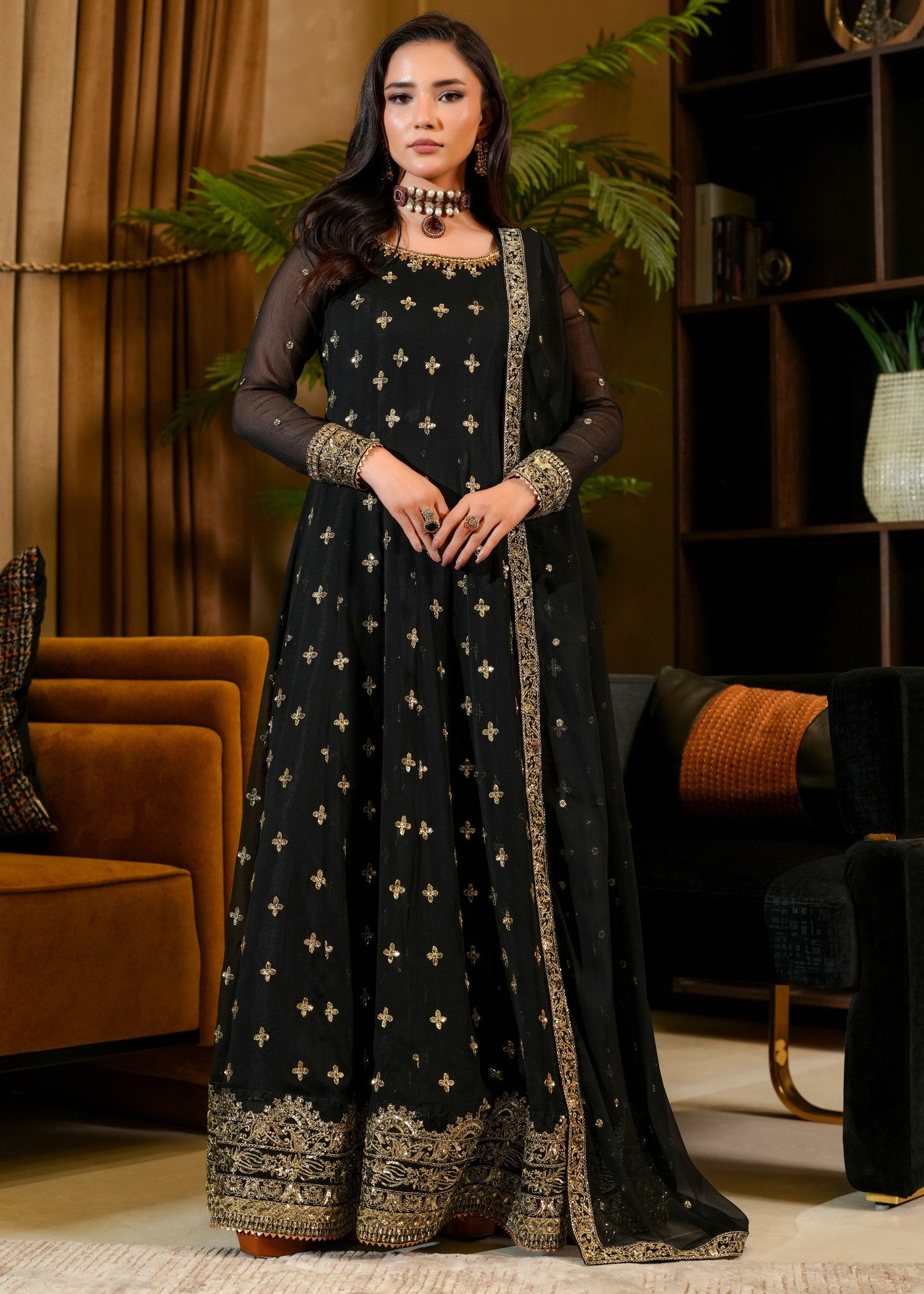 crinkle chiffon Maxi in Black