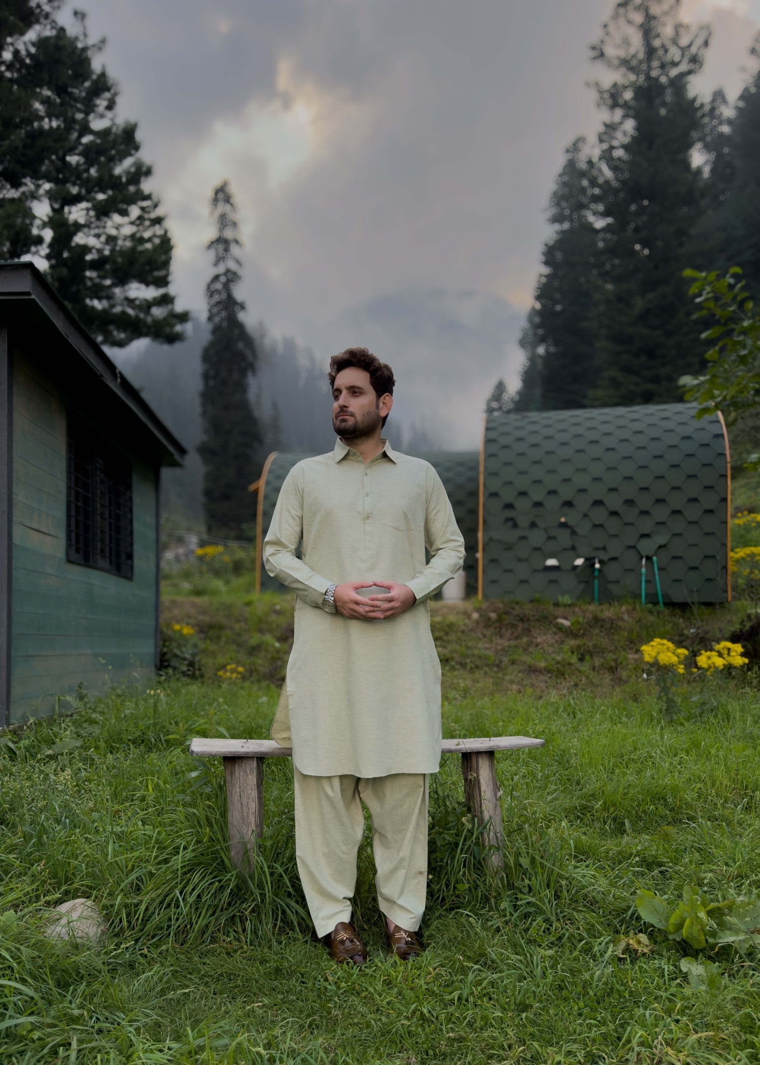 blended karandi Shalwar Kameez in Mint green