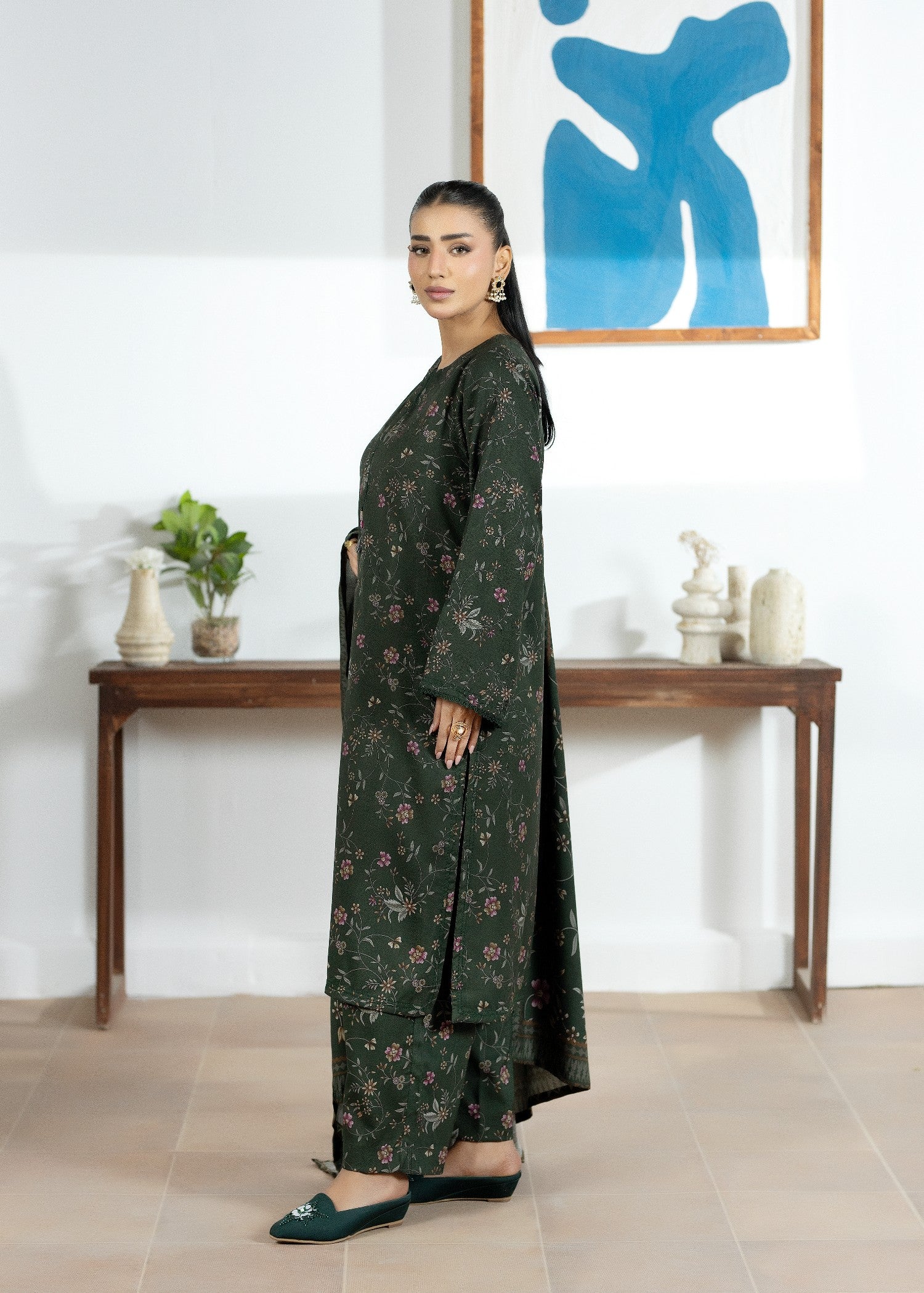 dhanak Kurta Set in Army green