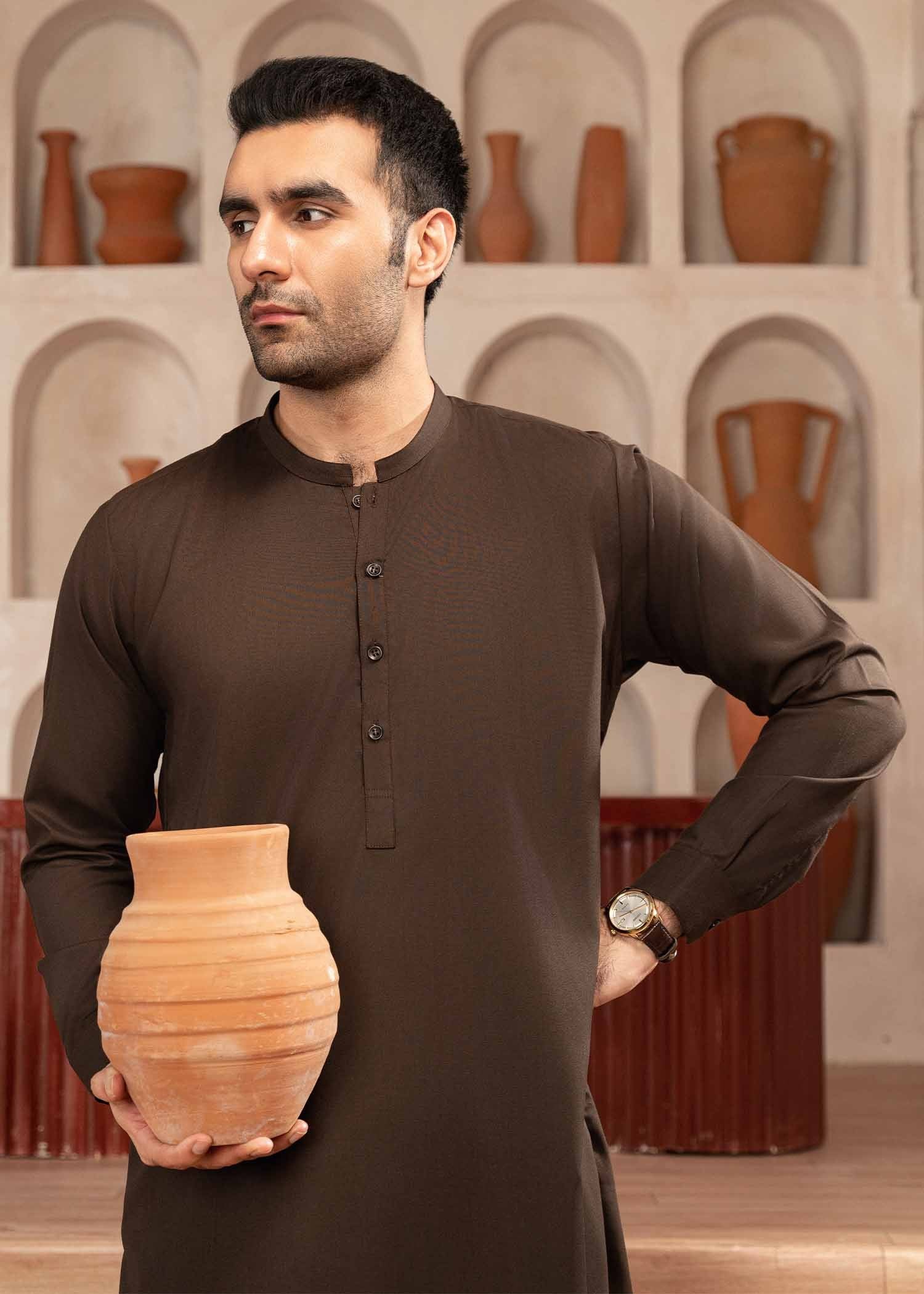wash & wear Shalwar Kameez in Dark brown by Buraq