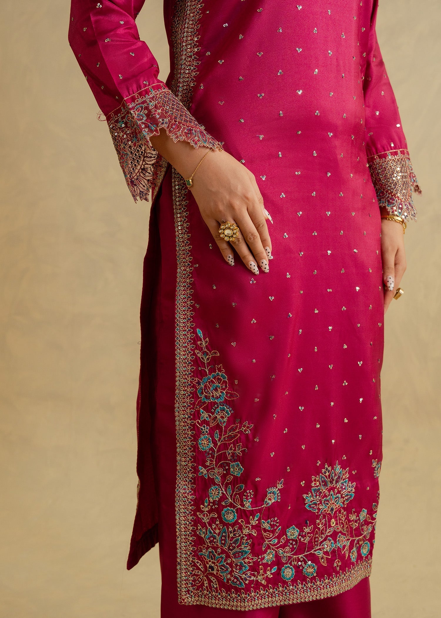 silk Kurta Set in Magenta