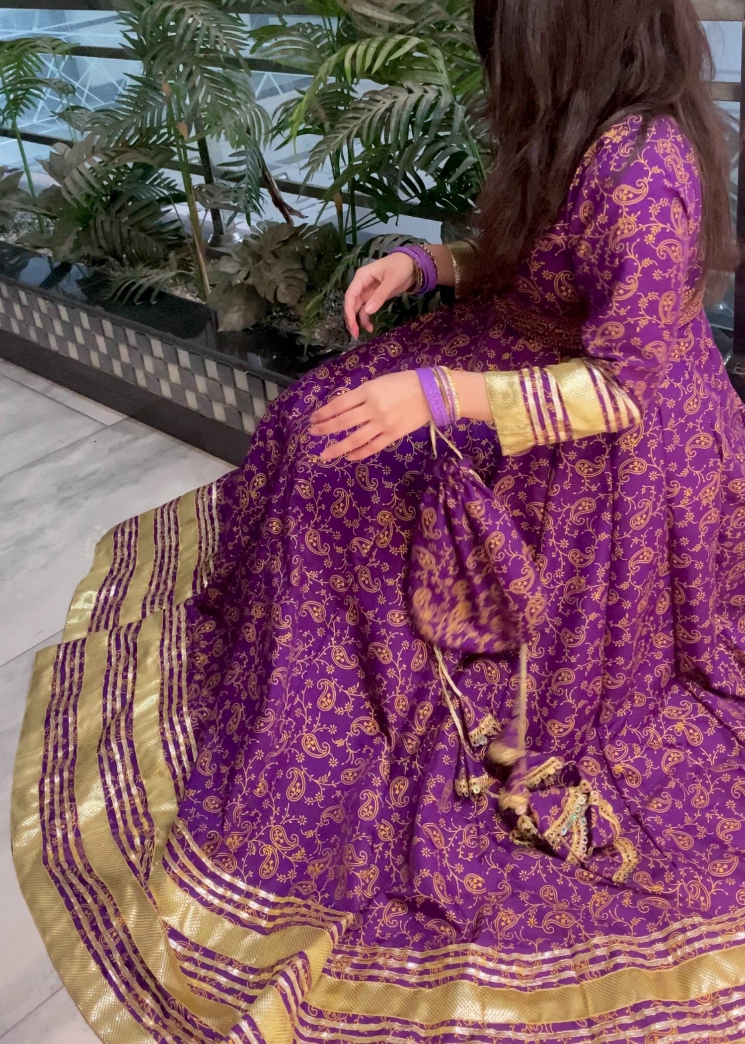 satin silk Anarkali in Royal purple