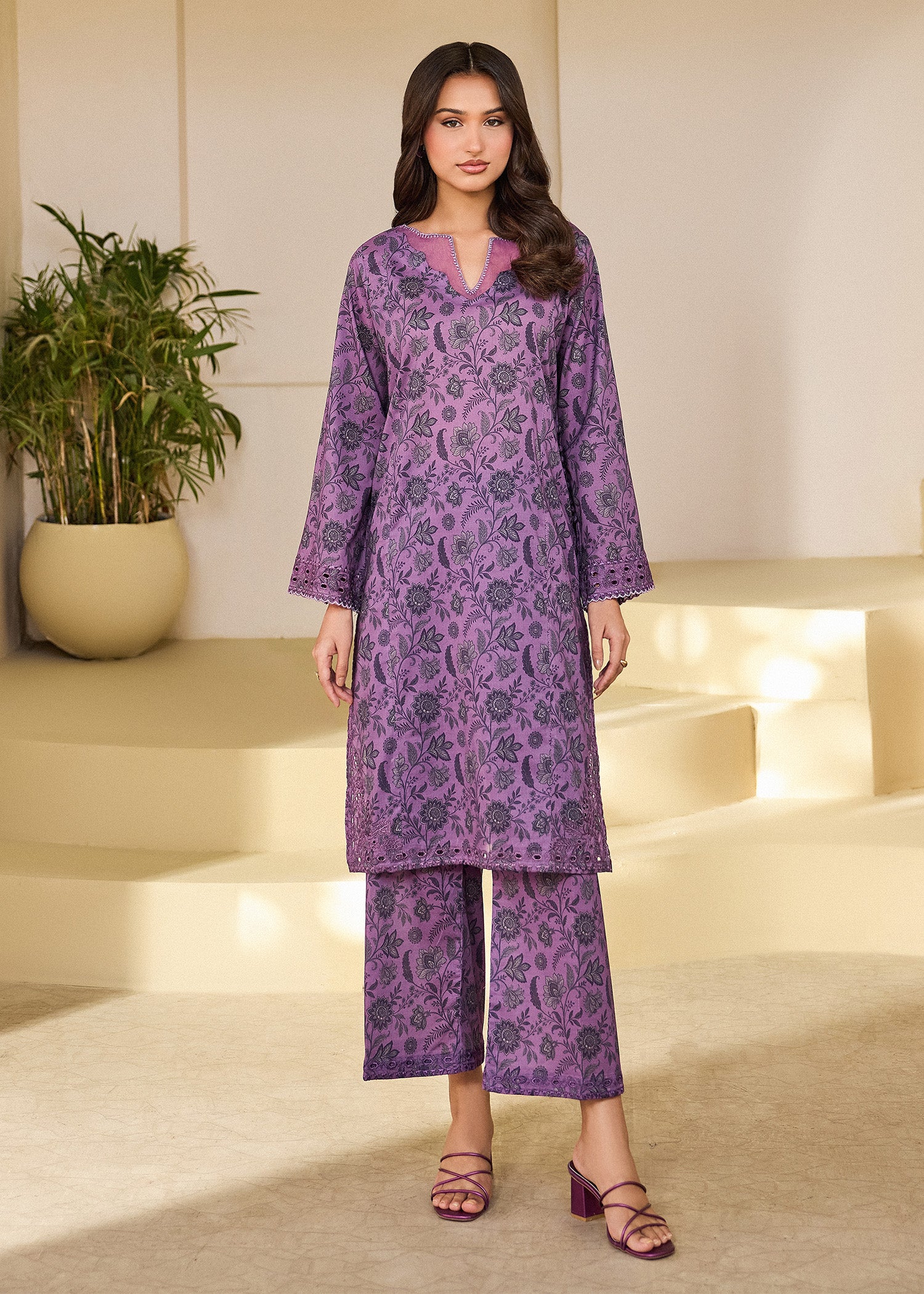 lawn cotton Co Ord Sets in Purple