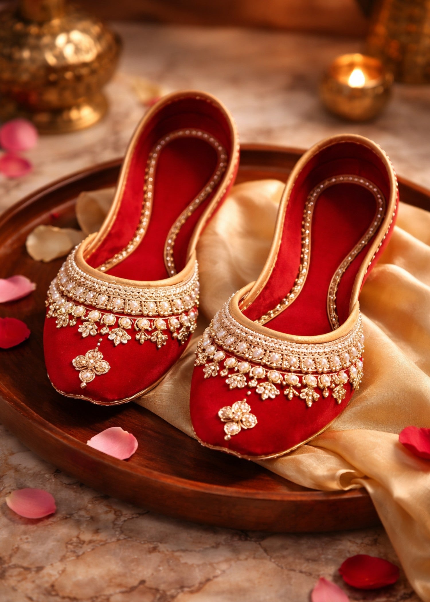 Khussa in Cardinal red by - High Quality Women Khussa BUG1151