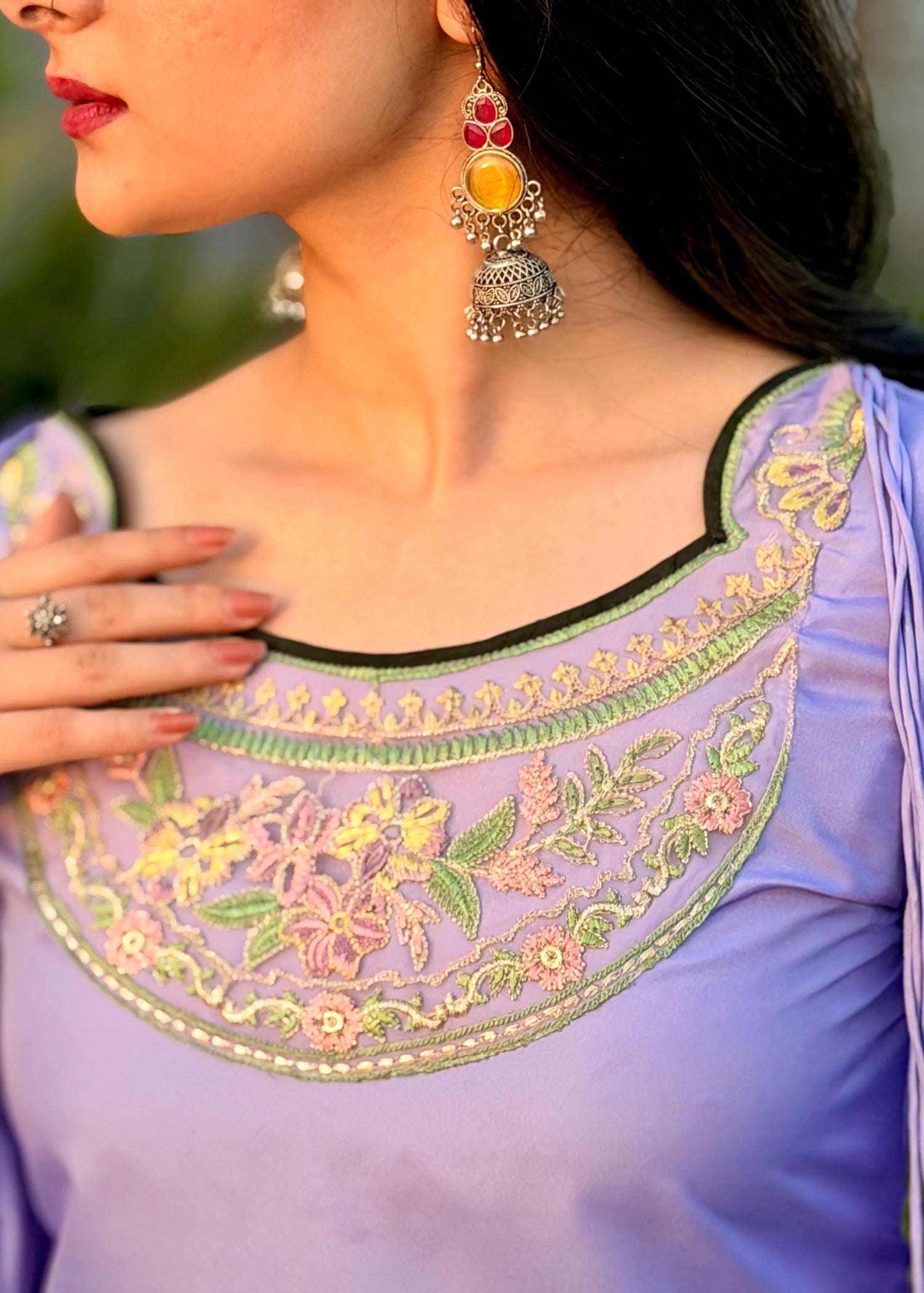 cotton silk Kurta Set in Lavender
