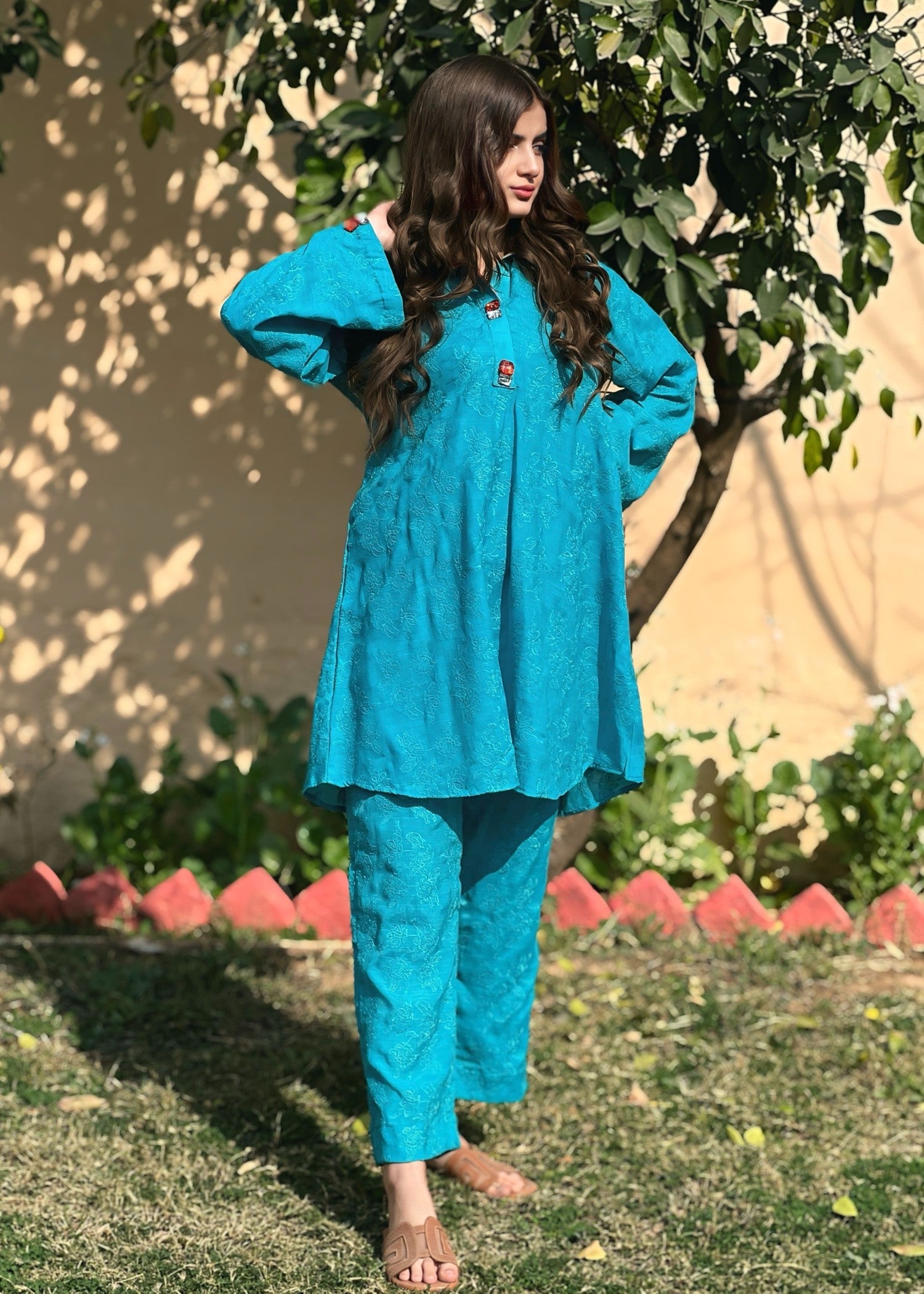 lawn cotton Short Frock in Azure