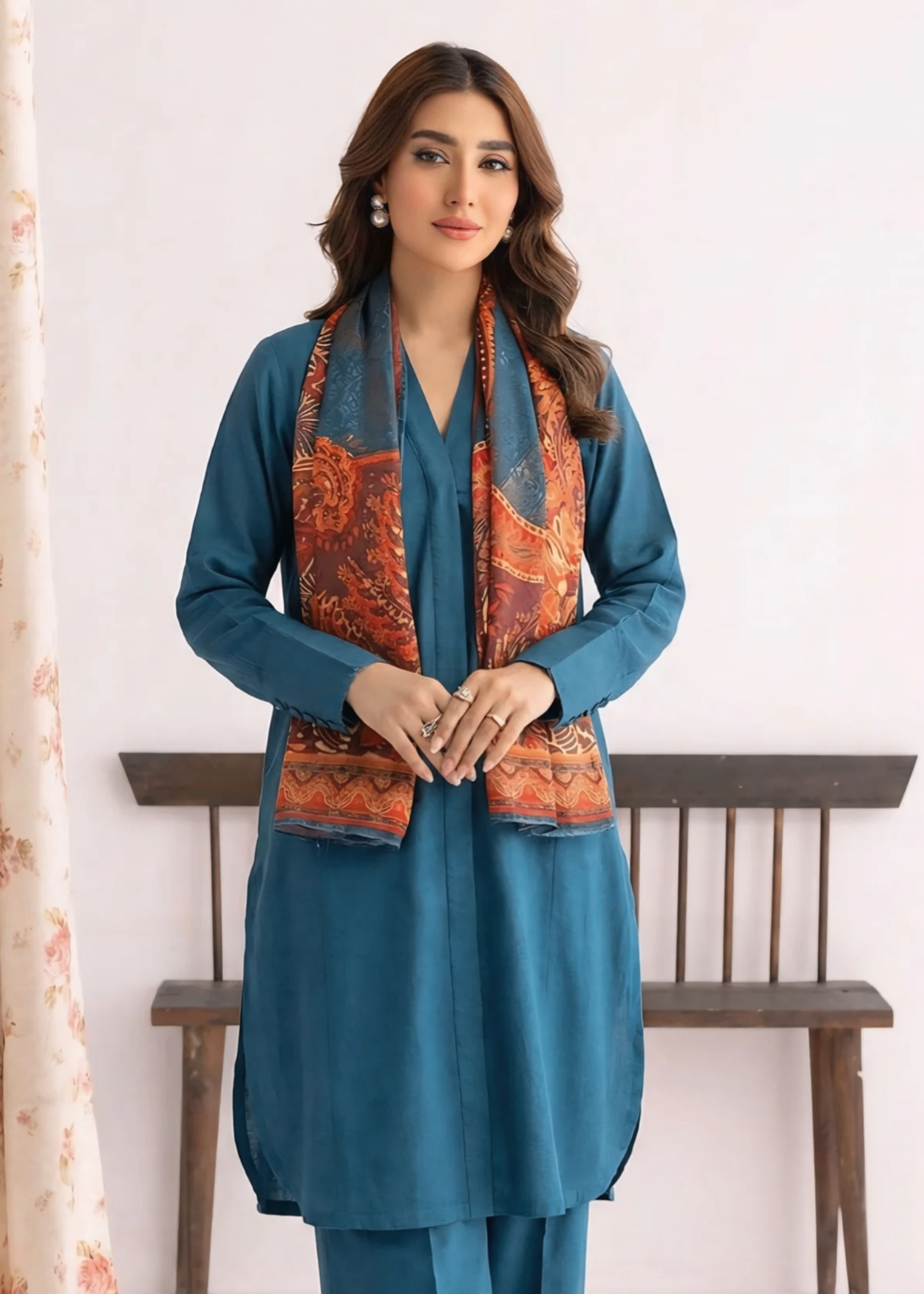 dhanak Kurta Set in Ocean blue