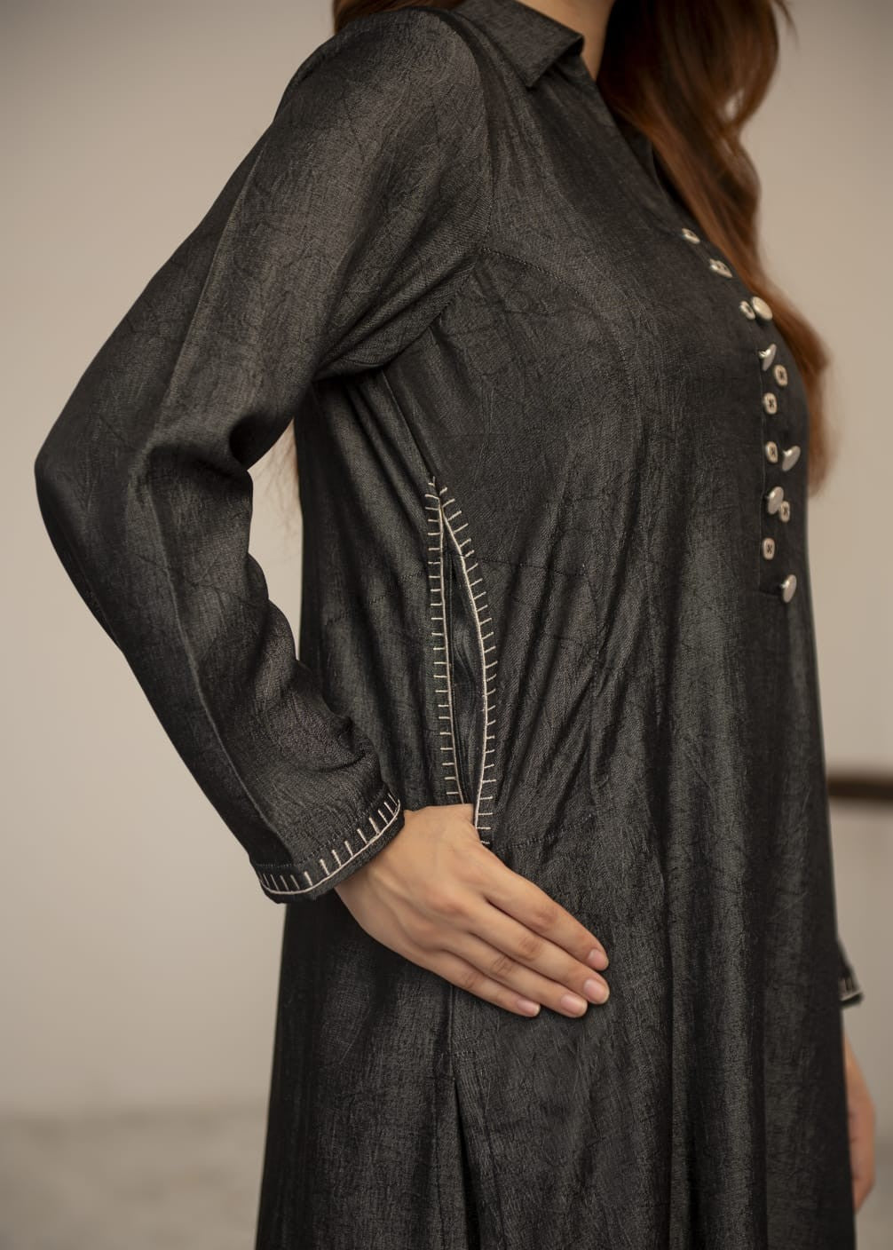 denim Co Ord Sets in Charcoal black