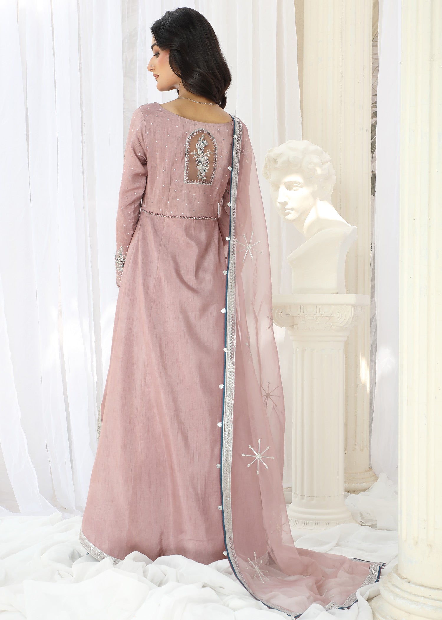 raw silk Pishwas in Mauve pink, blue