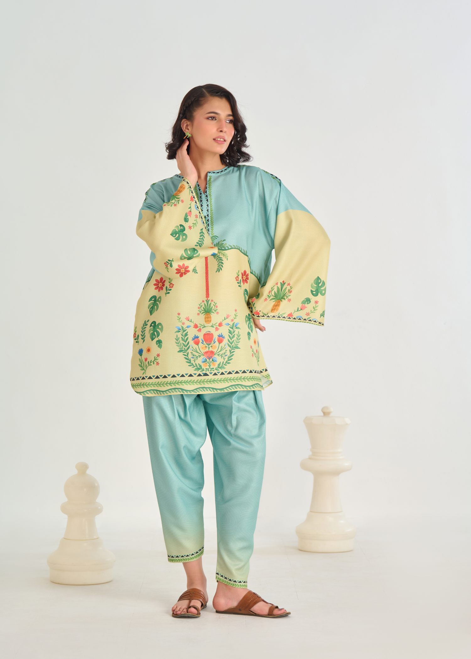 herringbone Kurta Set in Multi