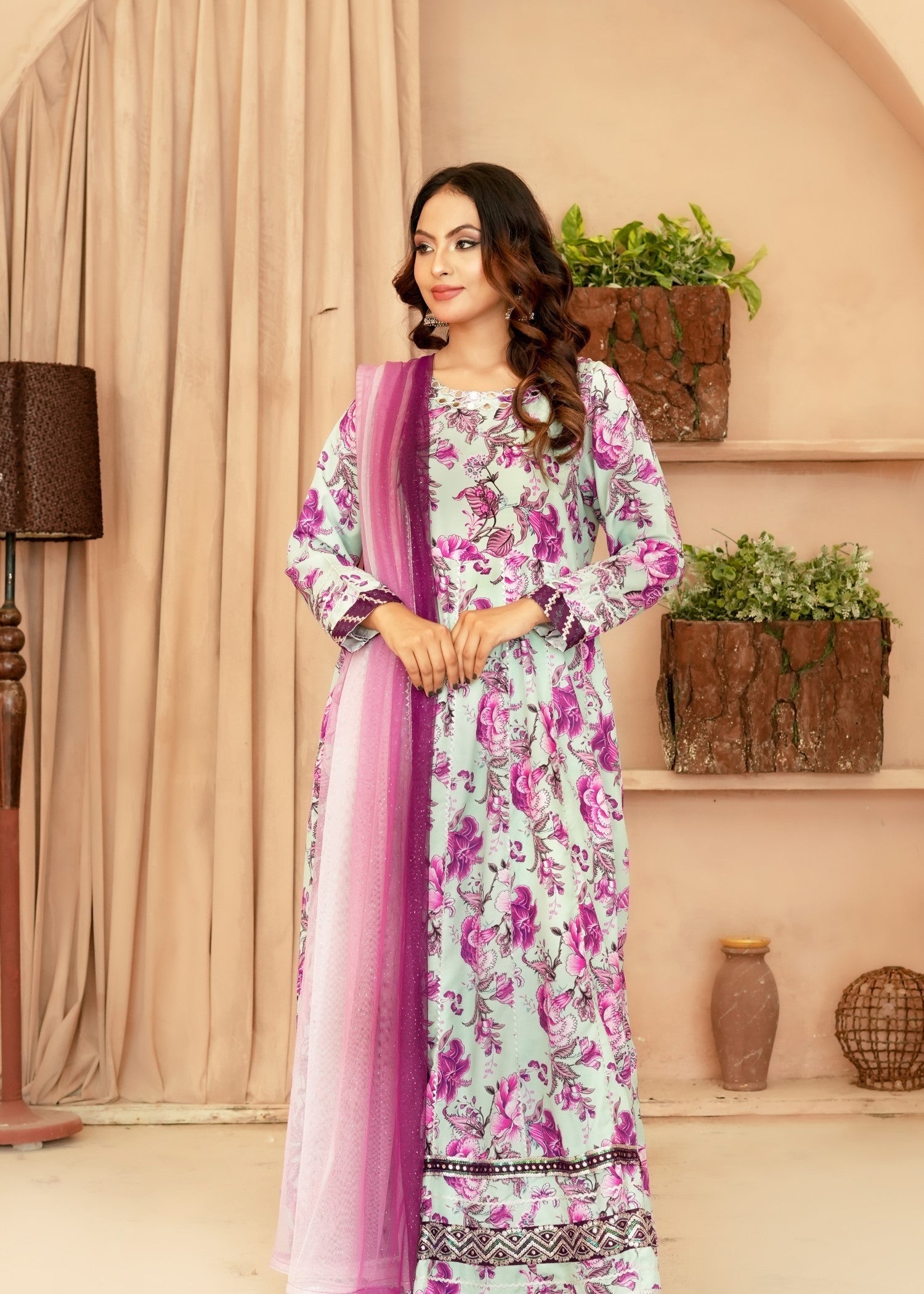poly viscose Pishwas in Mint green