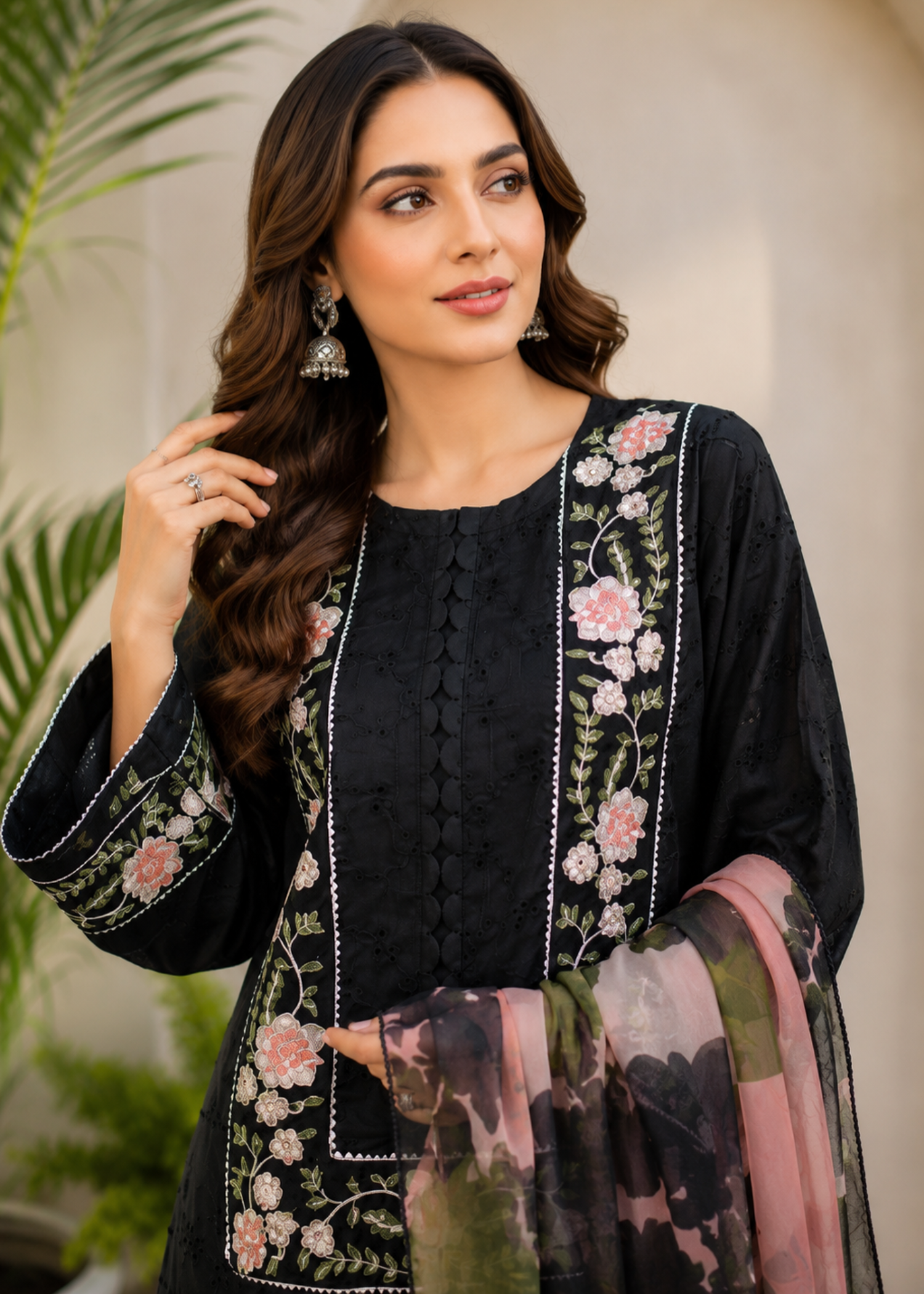 chiffon silk Kurta Set in Black