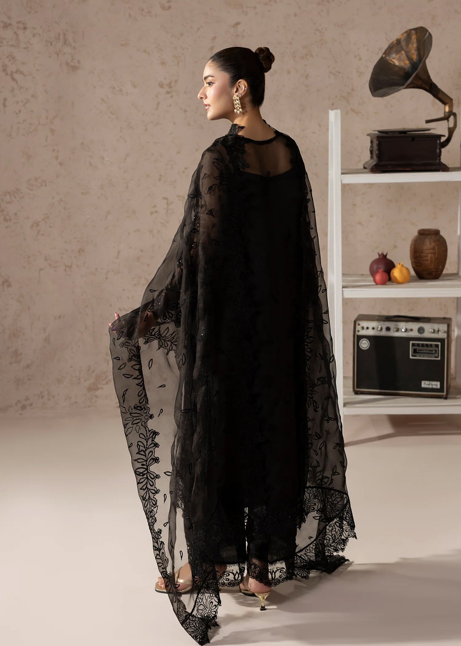 tissue Kurta Set in Black