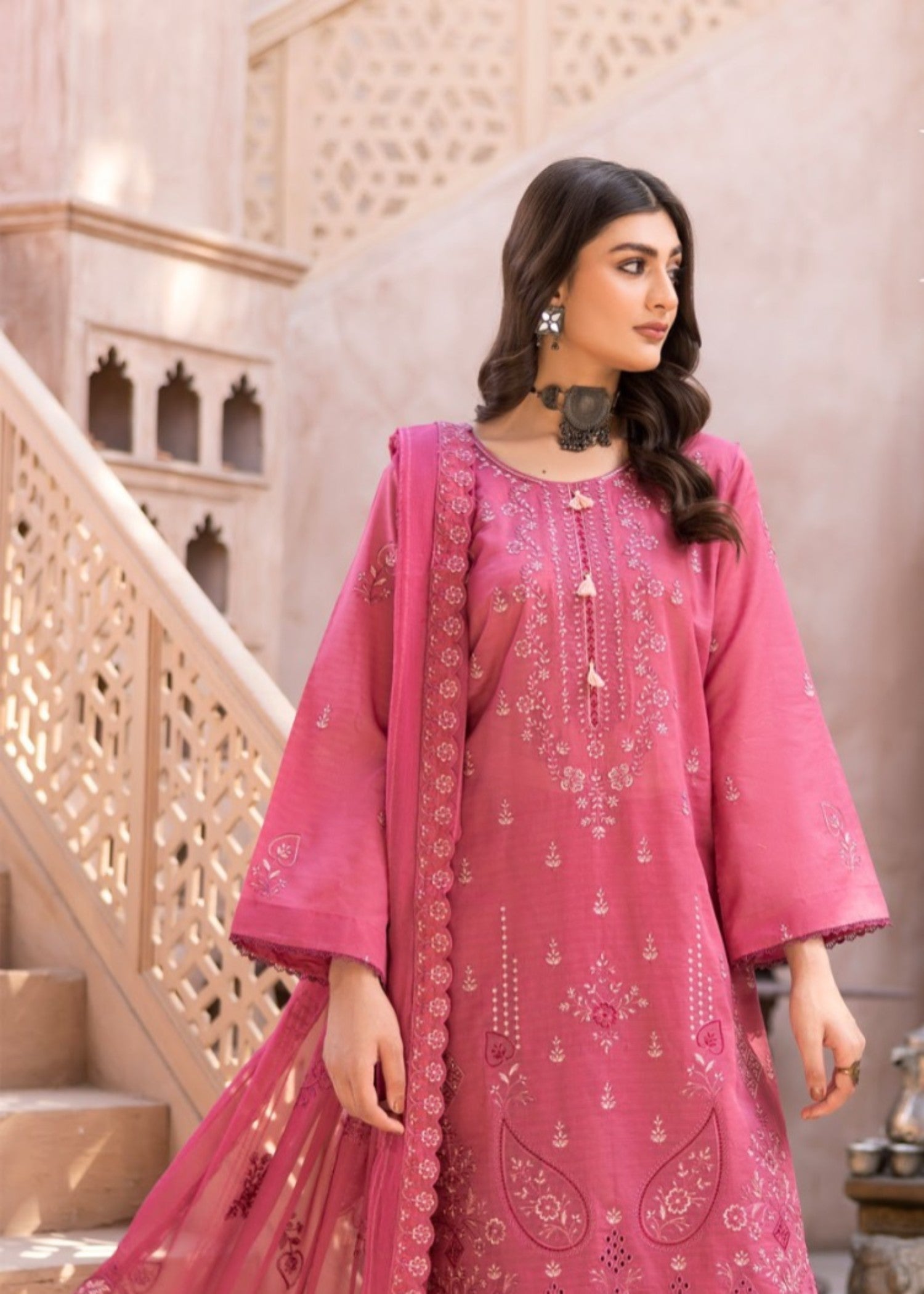 lawn Sharara in Zinnia pink